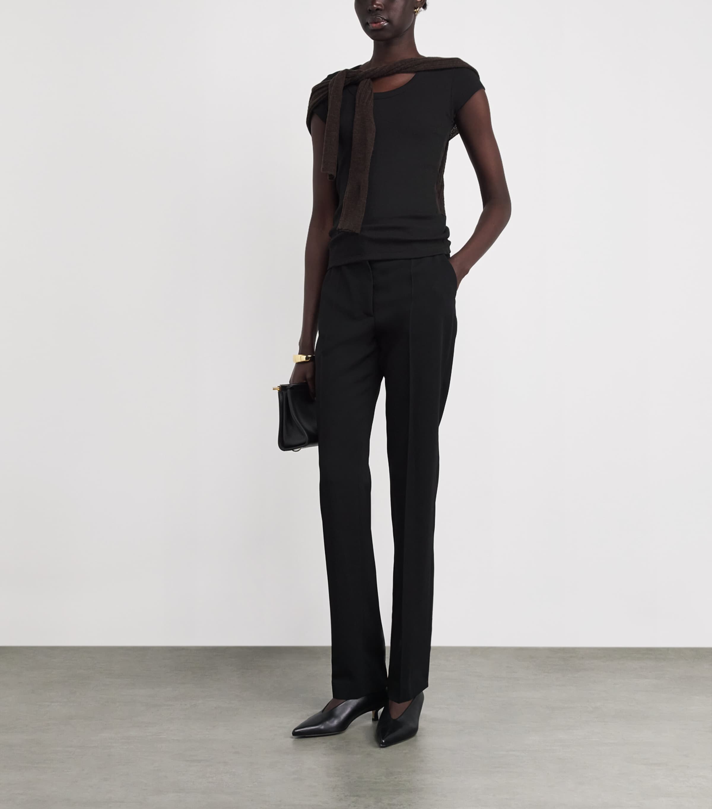 Stretch-Cotton Ribbed Saba Top BLACK Image 2