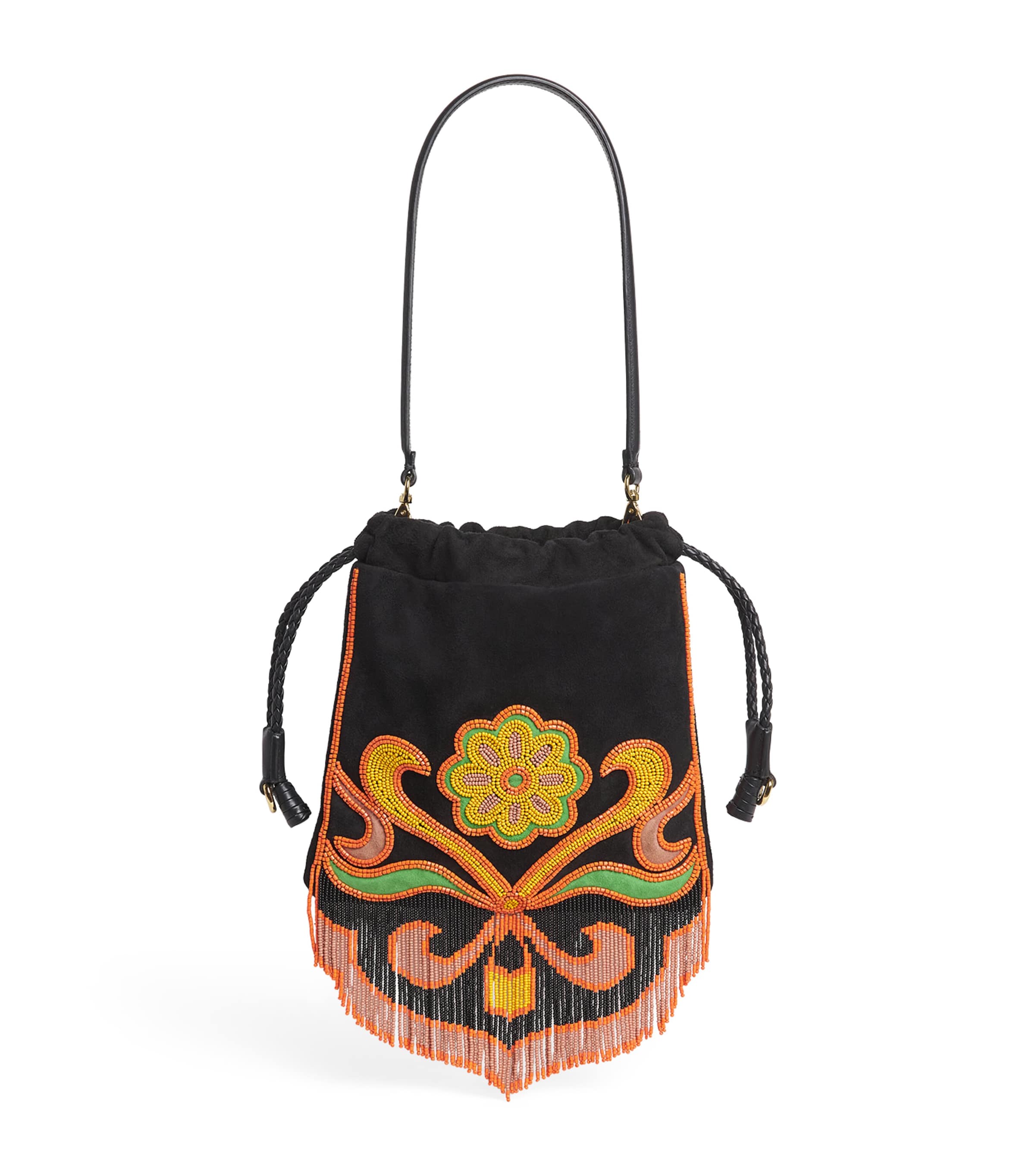 Etro Small Suede Beaded Kalispera Top-Handle Bag Black