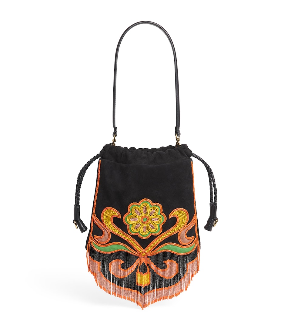 Etro Small Suede Beaded Kalispera Top-Handle Bag Black