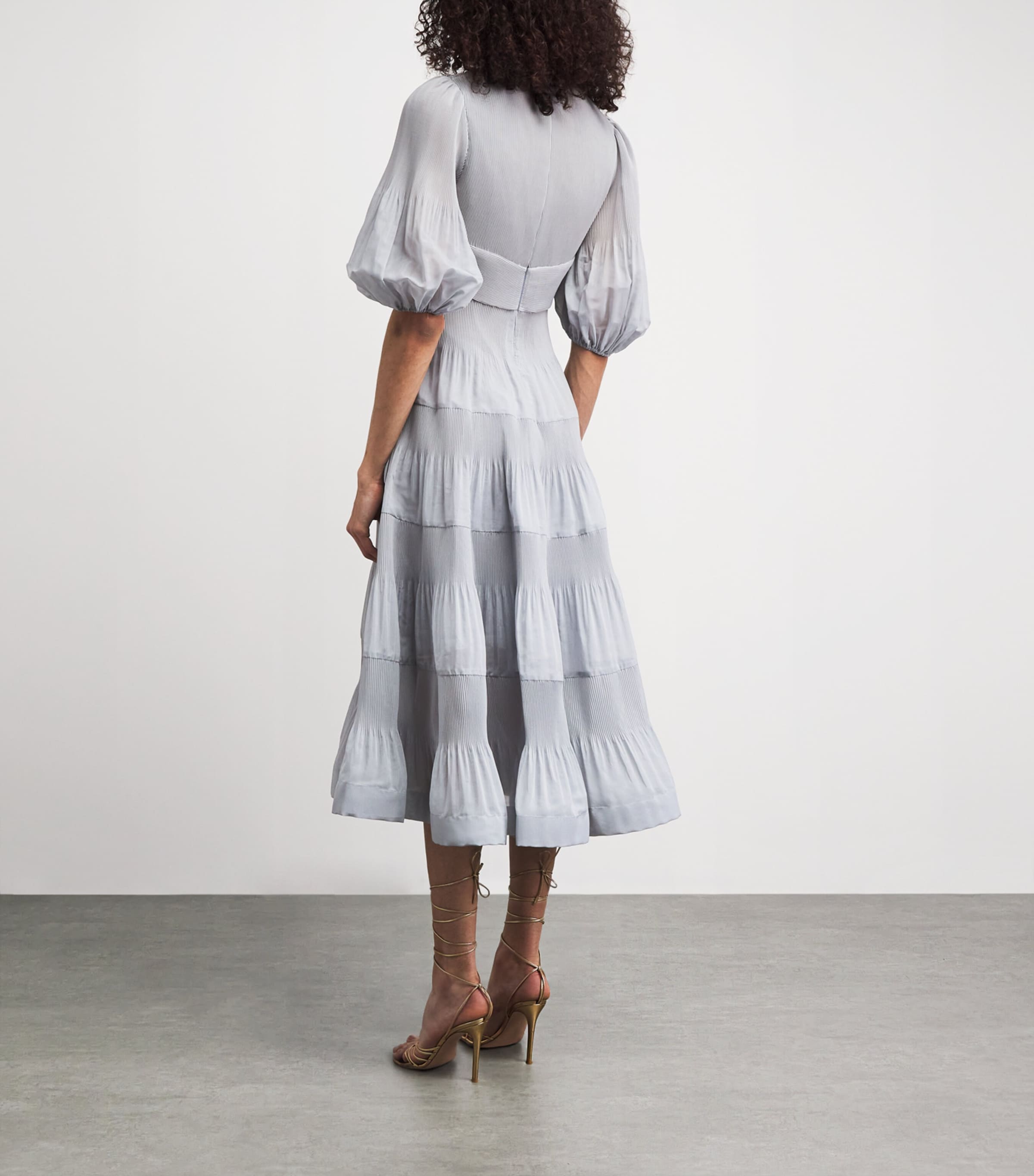 Zimmermann Womens Pleated Plunge-Neck Midi Dress Steel Blue Image 4