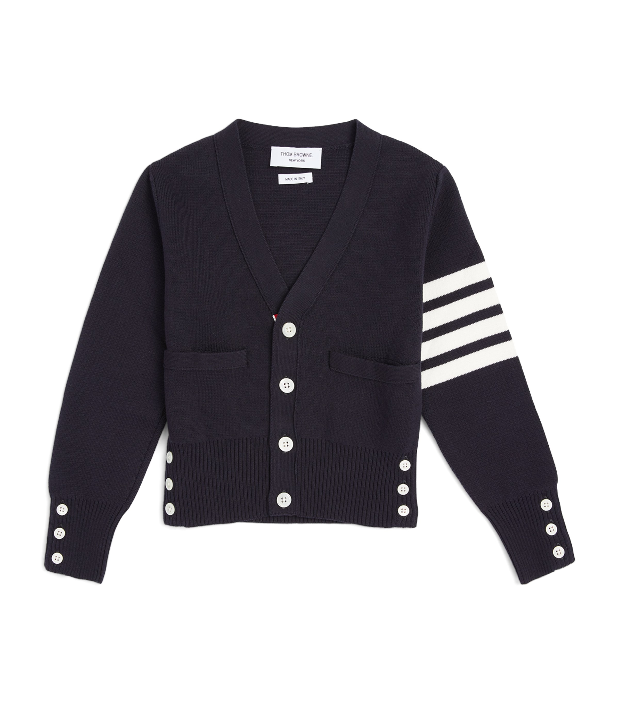 Thom Browne Kids' Milano-stitch 4-bar Cardigan In Navy