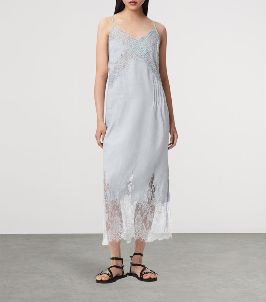 AllSaints Womens Linen Samia Midi Dress High Rise Blue Image 3
