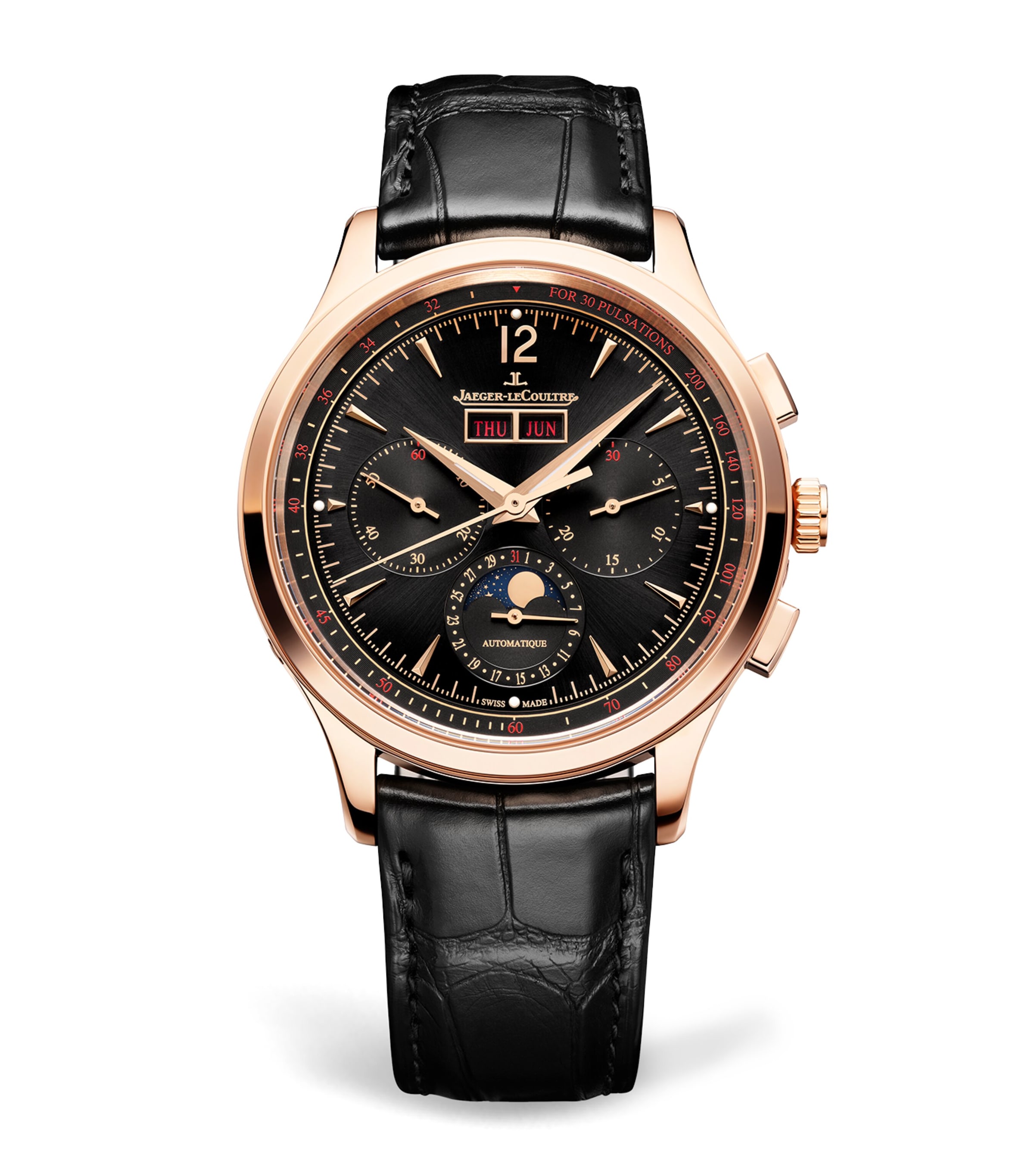 Jaeger-lecoultre Pink Gold Master Control Calendar Watch In Black