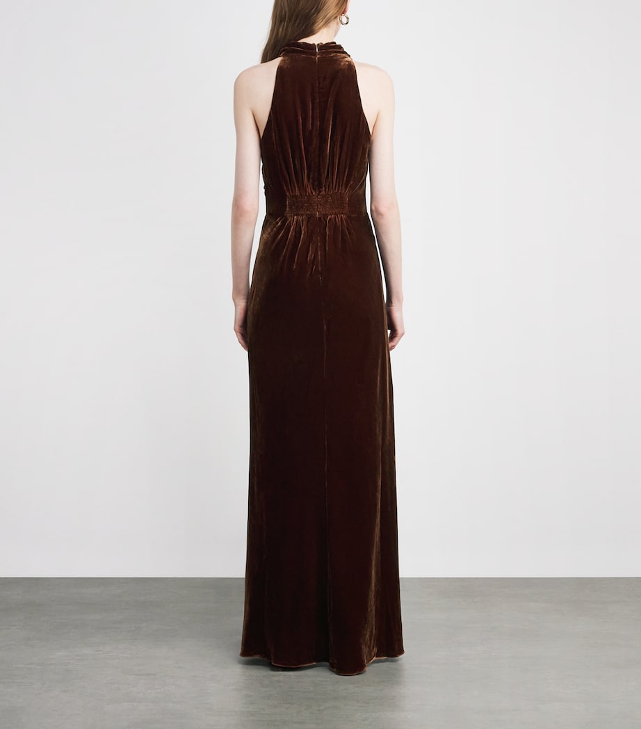 Velvet Draped Maxi Dress BURNT CARAMEL Image 3