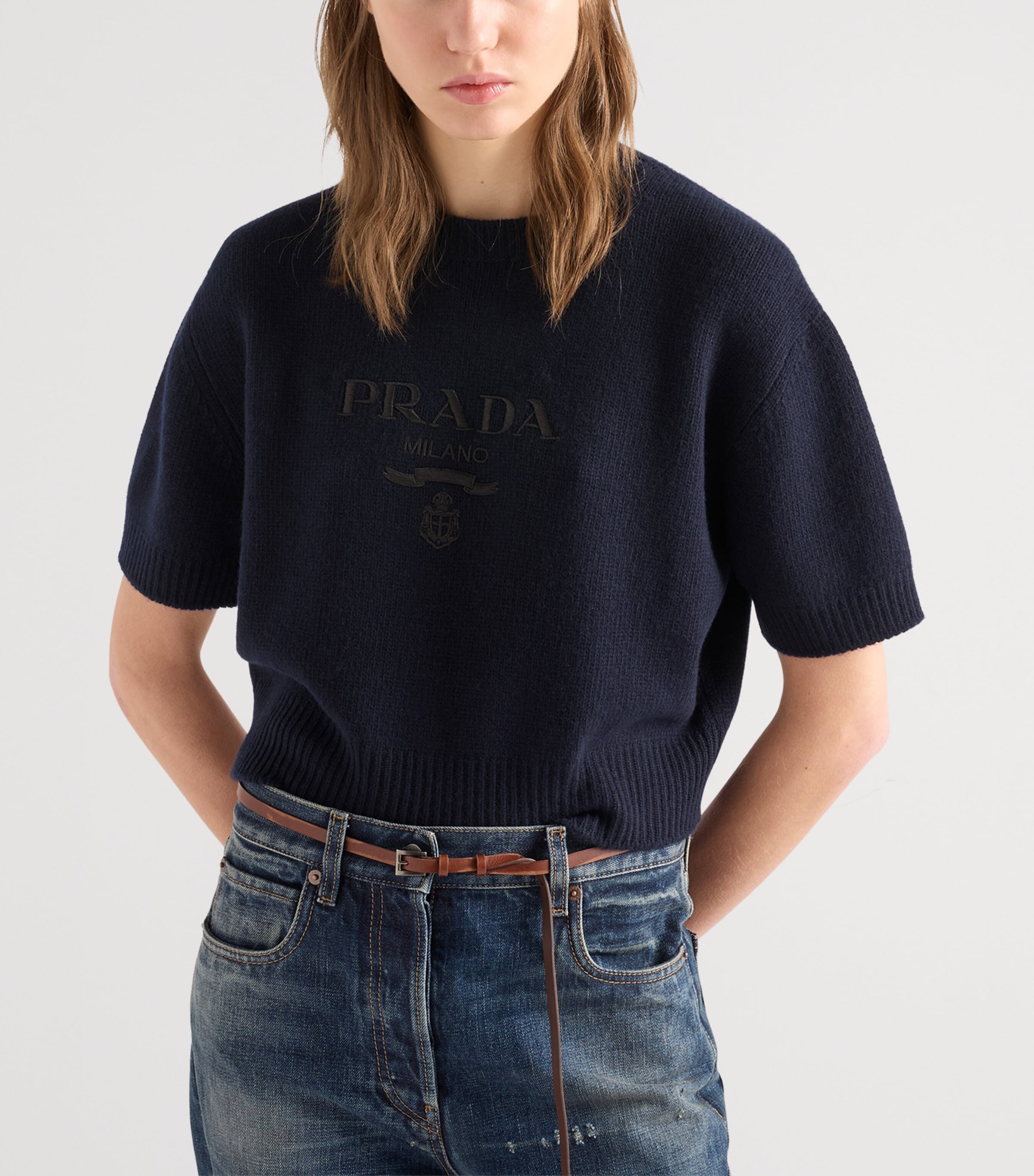 Prada Womens Wool-Cashmere Logo Sweater Image 3