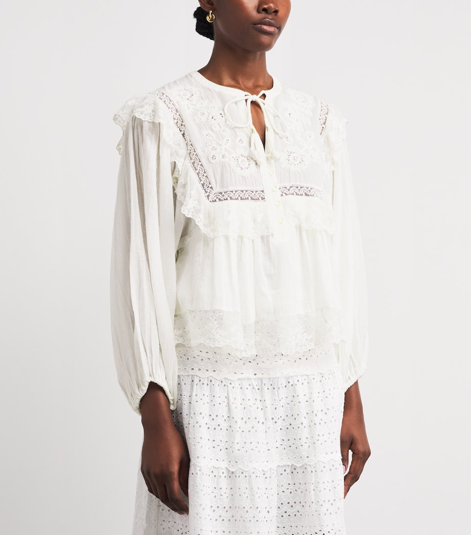 Rixo Womens Cotton Embroidered Diann Blouse Lilly Embrdry Ivory Image 4
