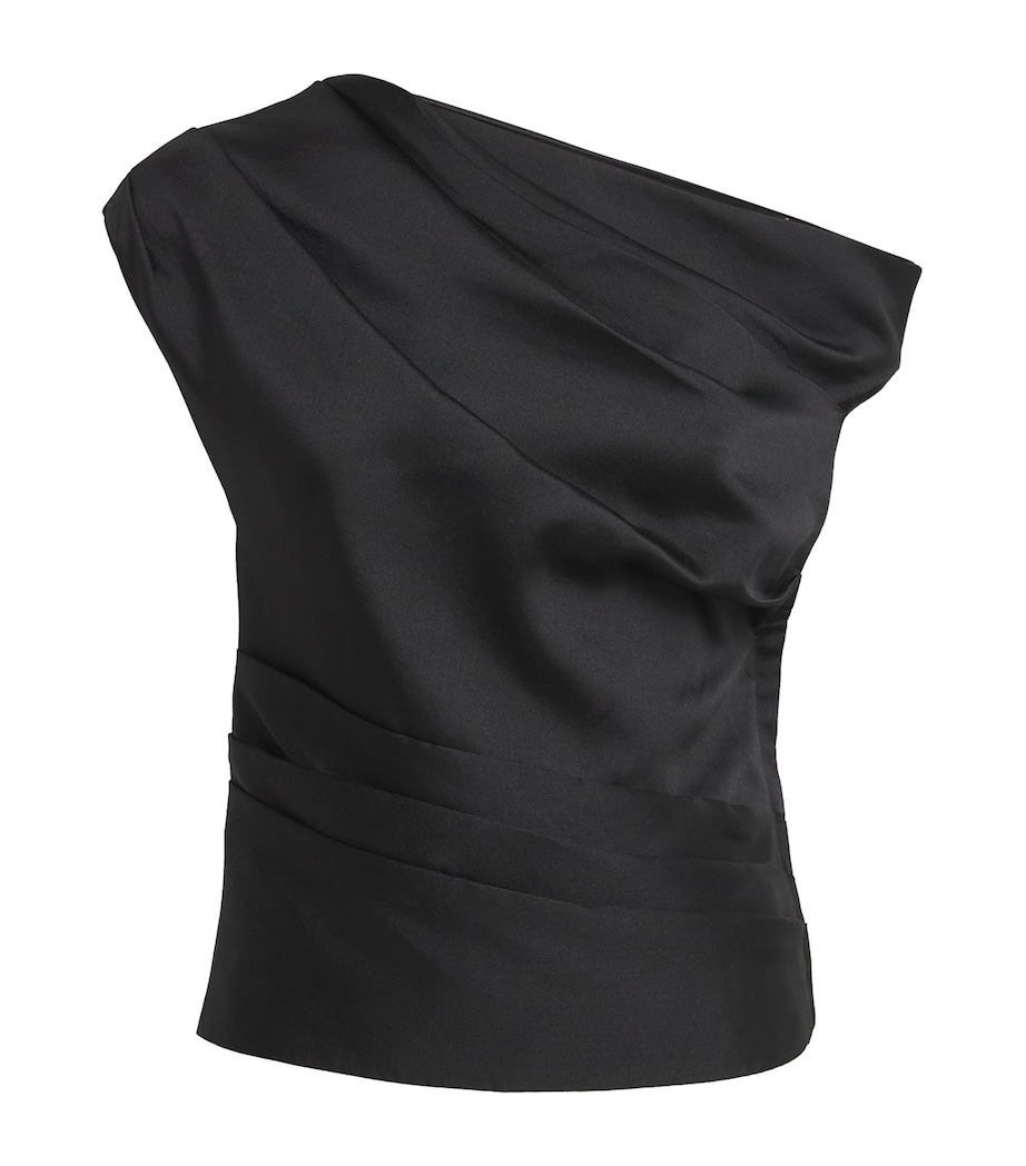 Self-Portrait Womens Taffeta Off-The-Shoulder Blouse Black Image 1