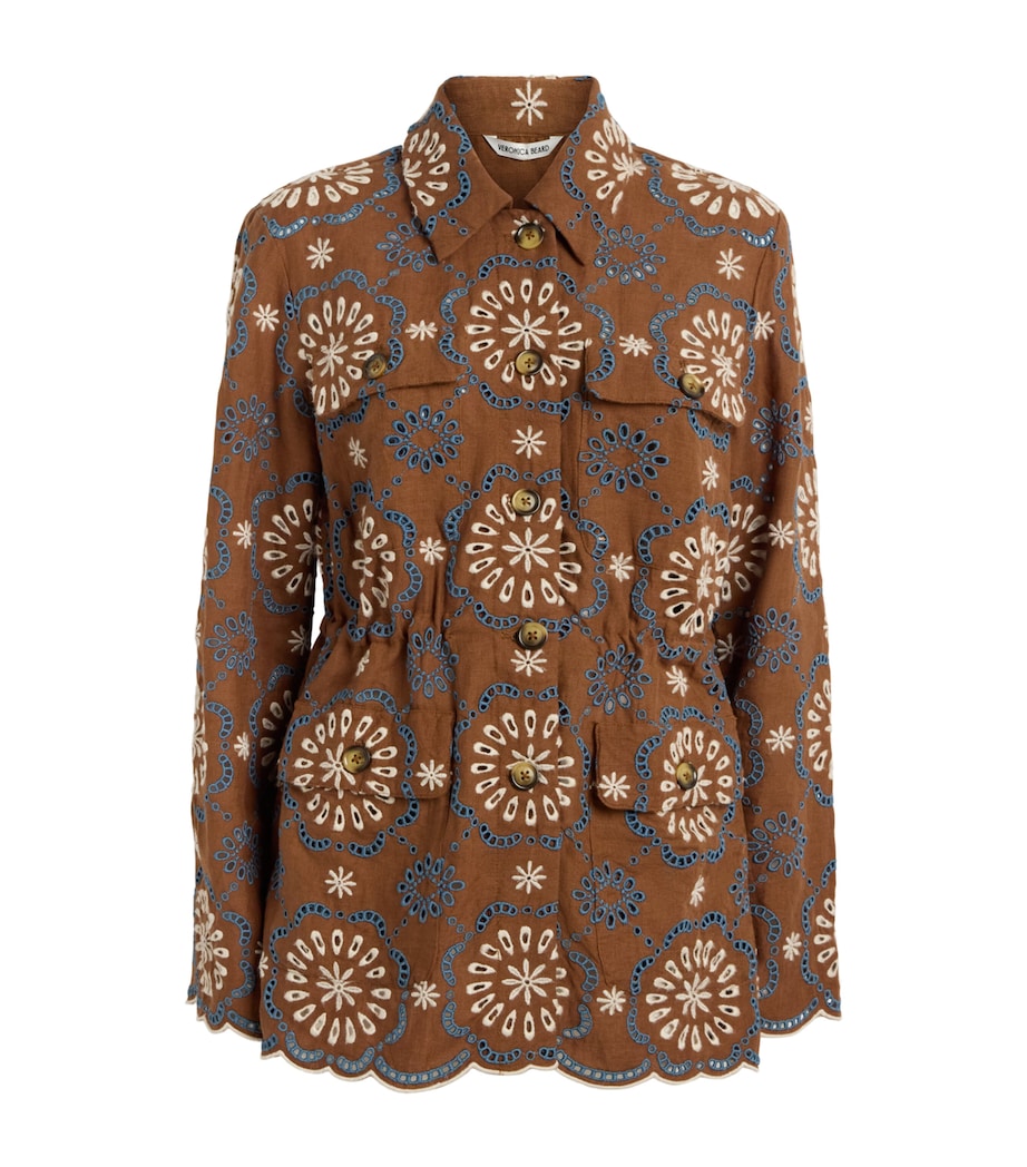 Veronica Beard Womens Linen Kiki Shacket Ochre Mlti Image 1