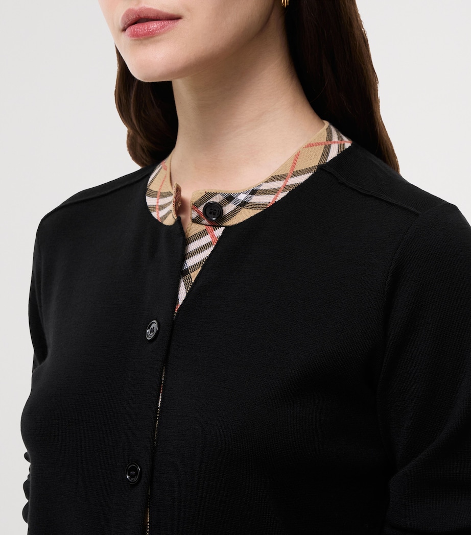 Burberry Womens Wool Check-Trim Cardigan Black Image 3