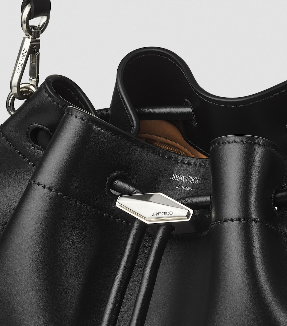 Medium Leather Cinch Bucket Bag BLACK/ANTIQUE SILVER Image 6