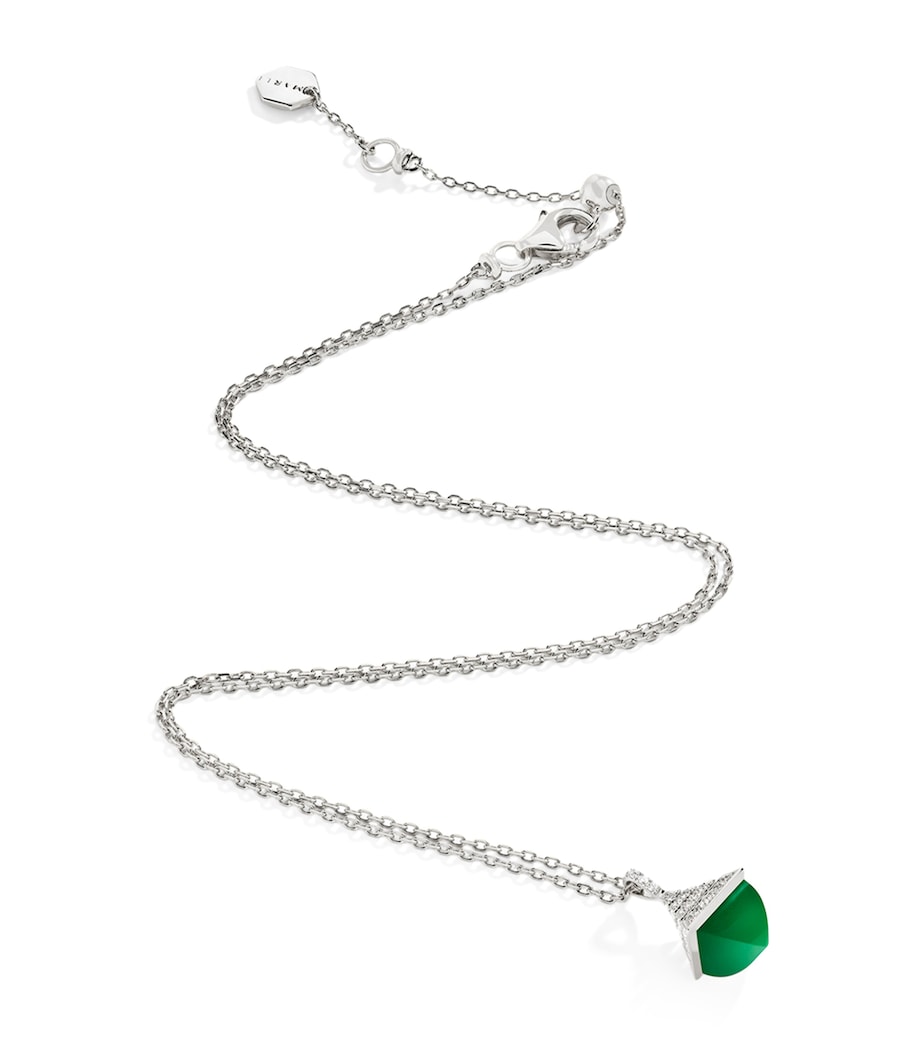 Mini White Gold, Diamond and Green Agate Cleo Rev Pendant Necklace WHITE GOLD Image 1