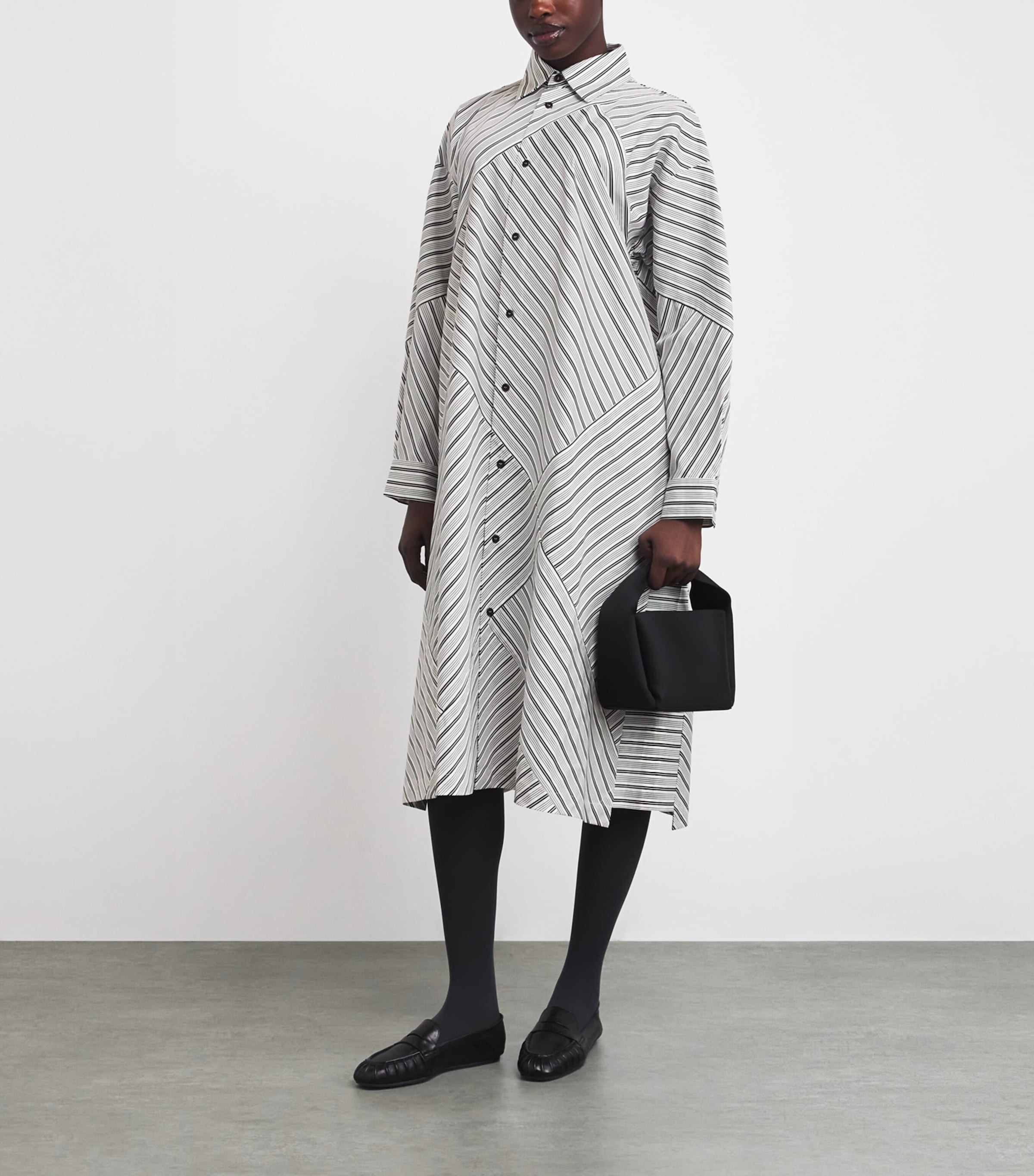 Stripe A-Line Midi Shirt Dress BLKSTRIPE Image 2