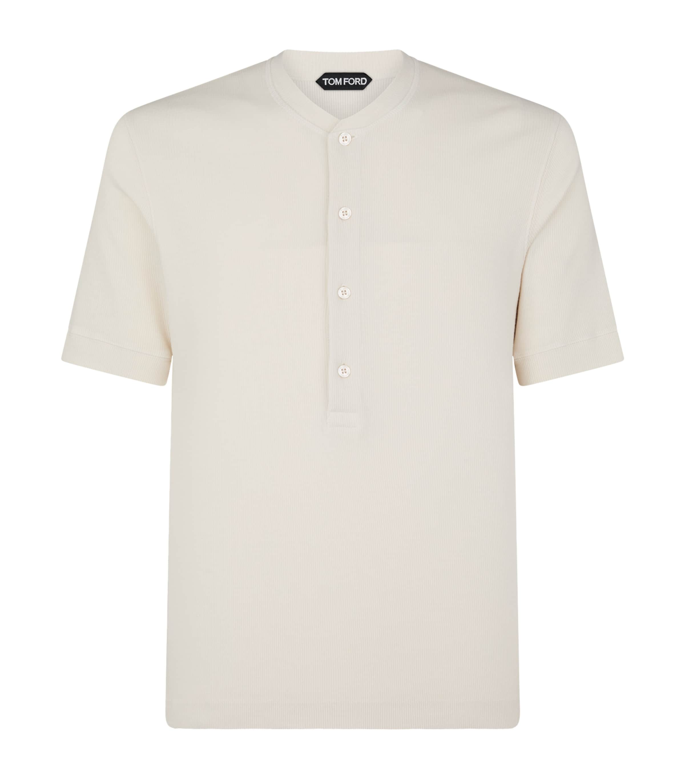 【Tom Ford】サテン Henleyシャツ TOM FORD Short-Sleeve Henley Top | Harrods US