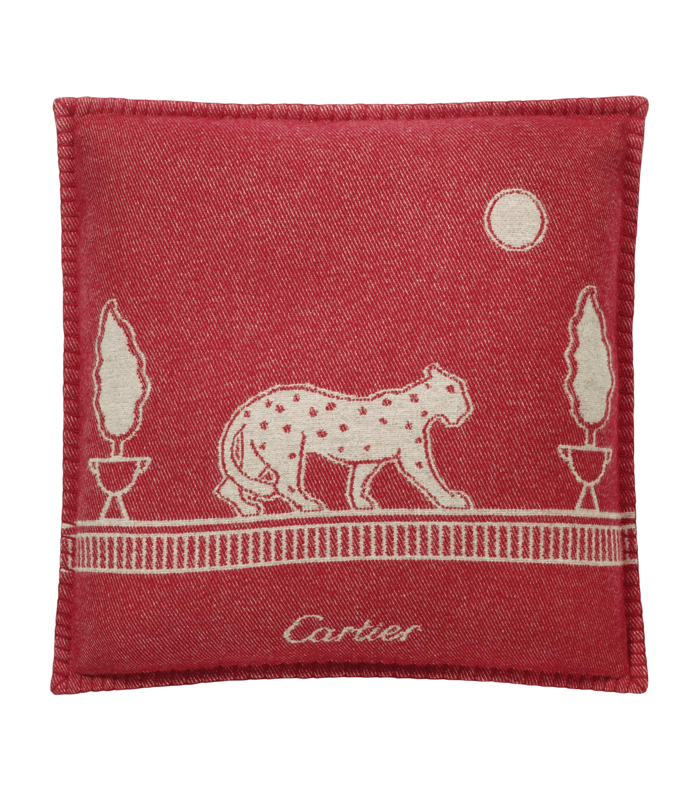 Cartier Merino Wool-Cashmere Panthère de Cartier Cushion (50cm x 50cm) Red Image 1