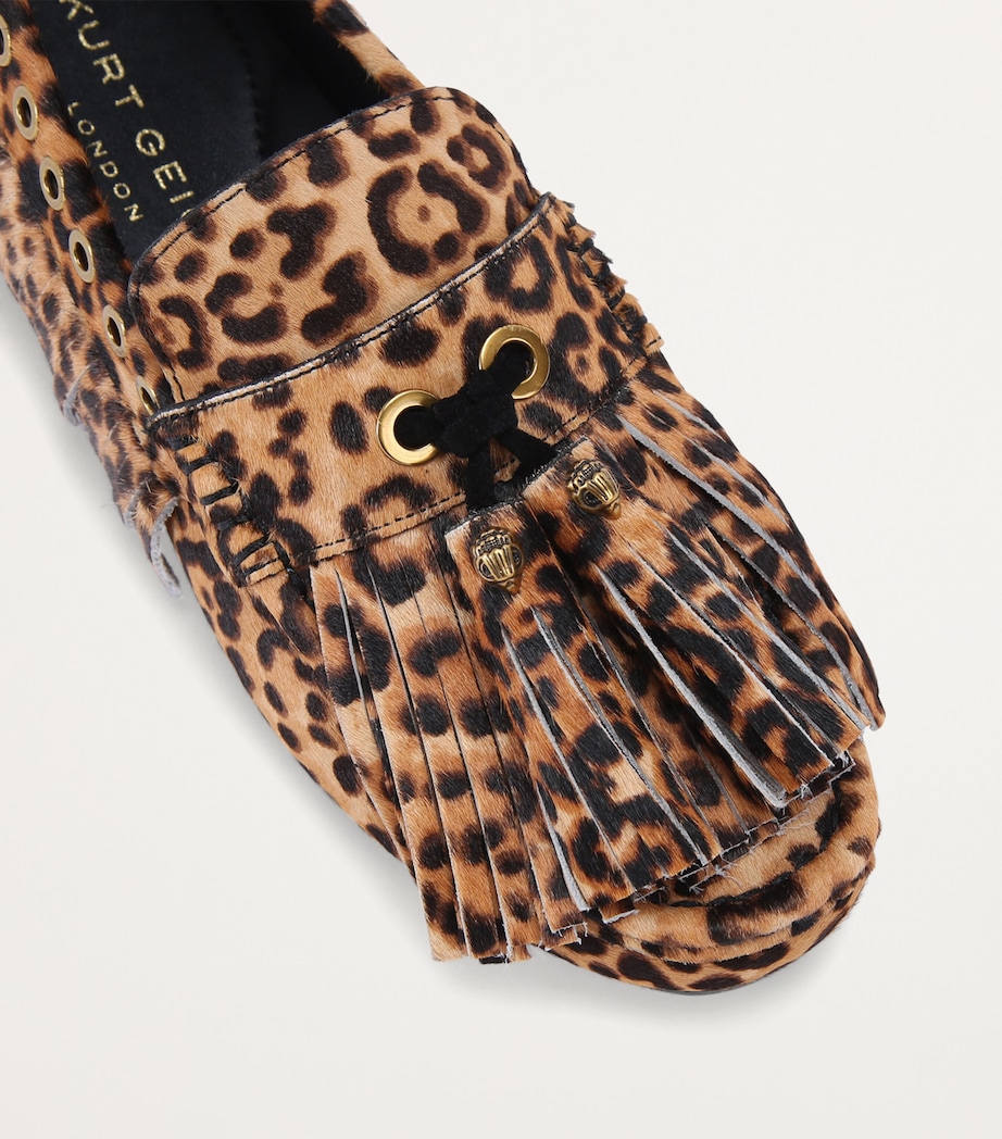 Kurt Geiger London Leather Leopard Fringe Moccasins Brown/oth Image 4