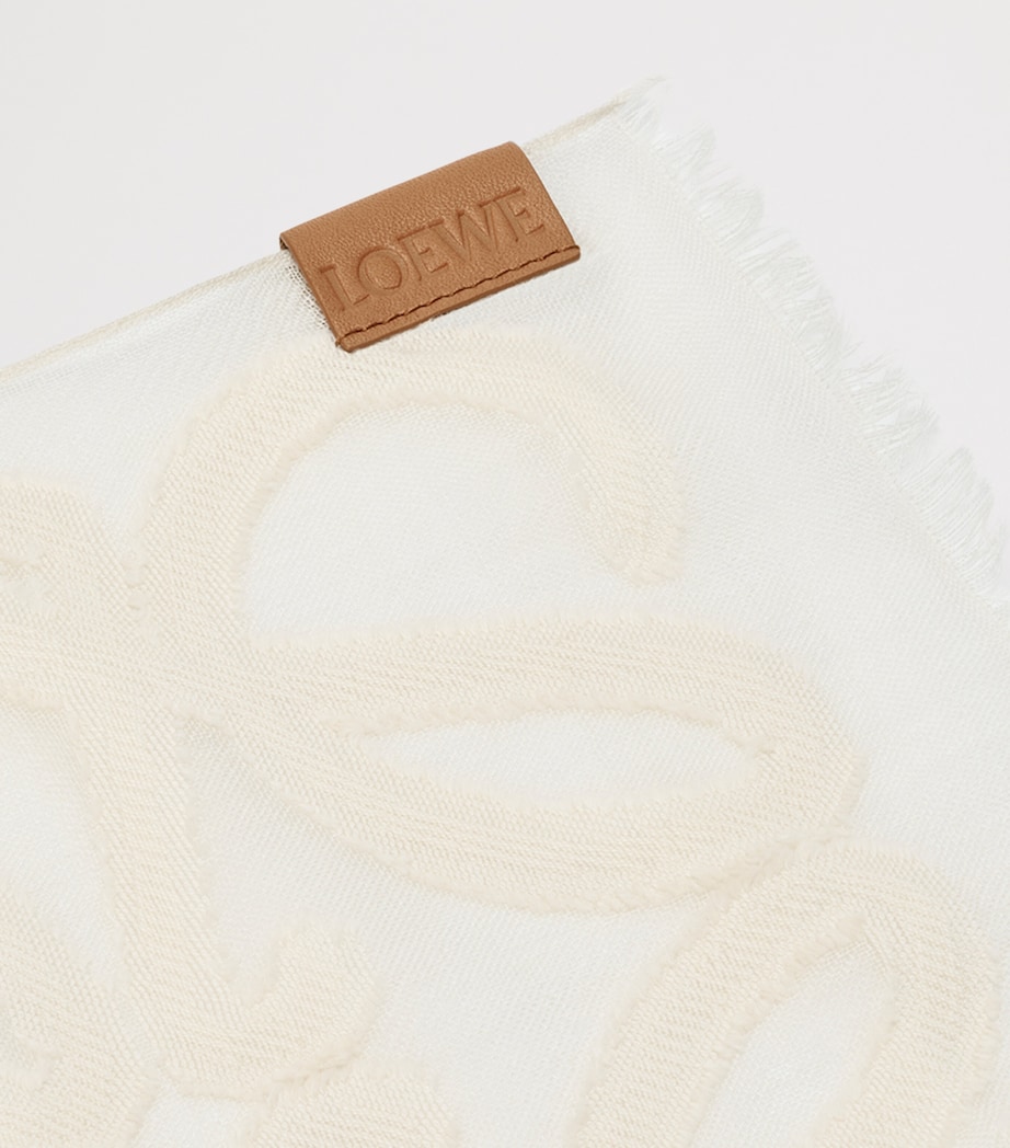 LOEWE Cotton-Wool-Silk Anagram Appliqué Scarf Ecru Image 2
