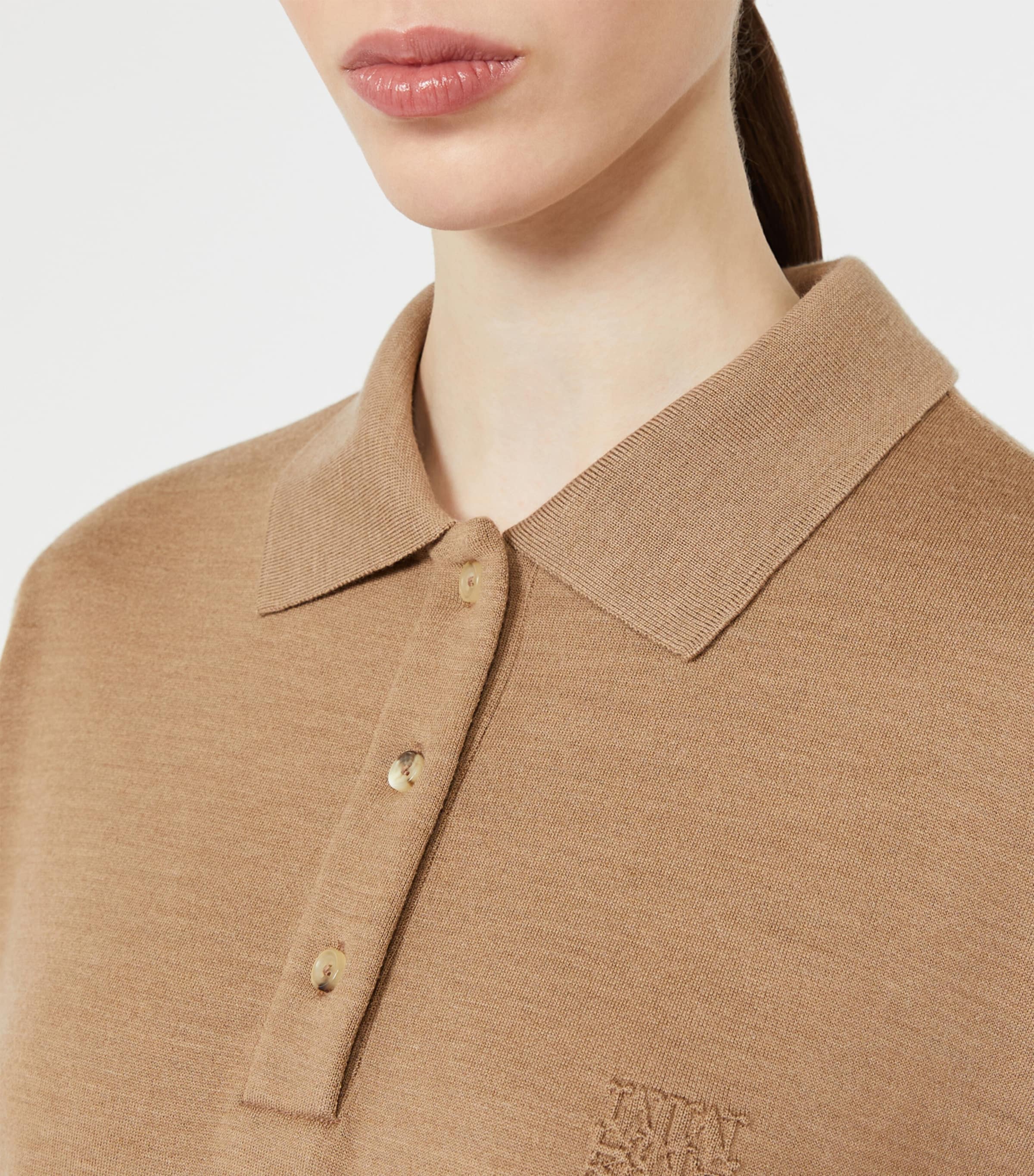 Max Mara Womens Virgin Wool Collared Sweater Camel Image 5
