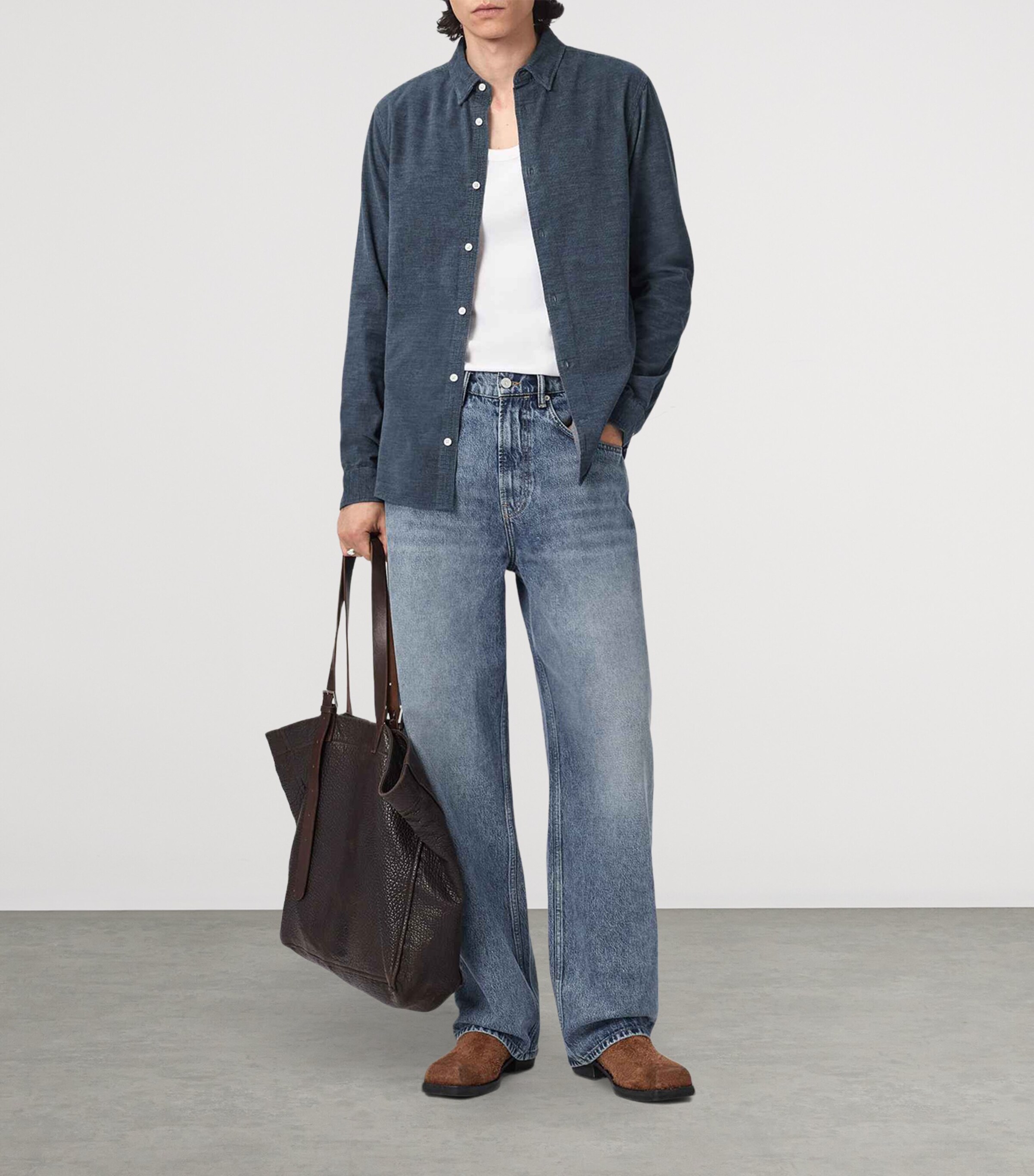 AllSaints Mens Organic Cotton Lorella Shirt Moonstone Blue Image 5