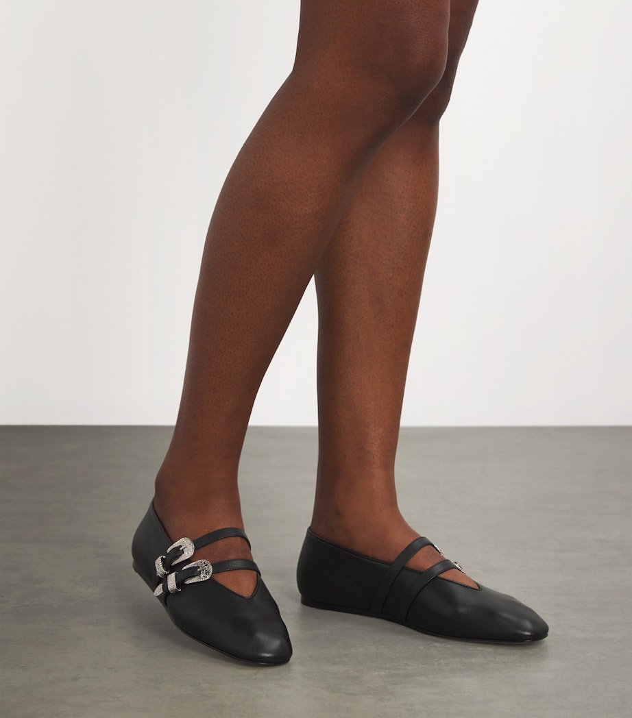 Leather Buckle Claudia Ballet Flats BLACK Image 2