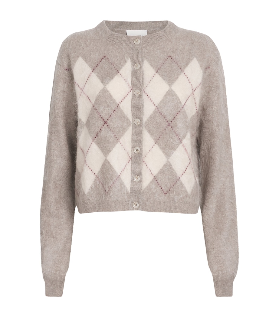 Soft Goat Womens Cashmere Argyle Cardigan Greige Image 1