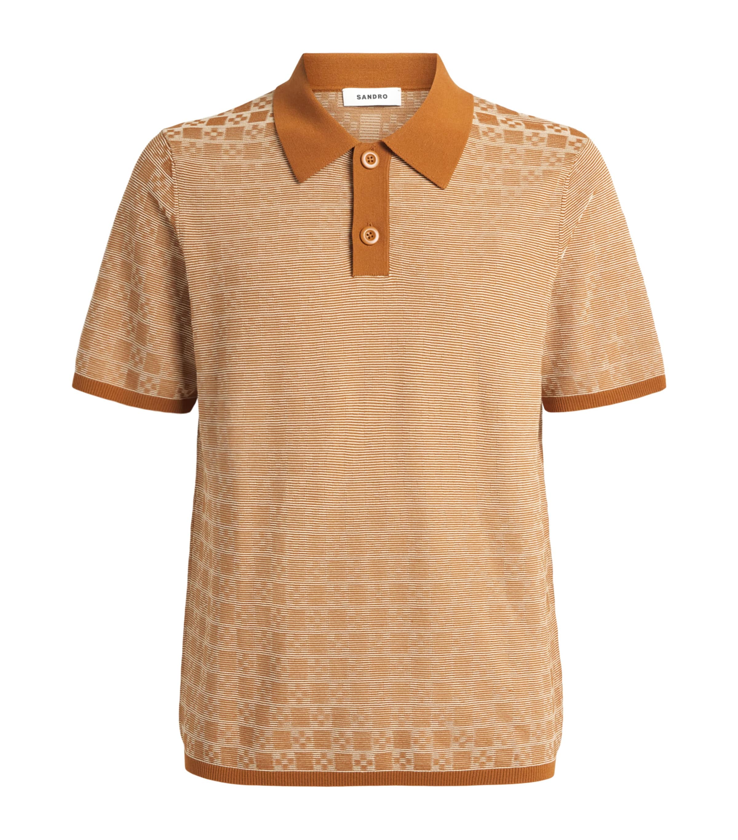 Sandro Paris Mens Jacquard Polo Shirt Camel Image 1