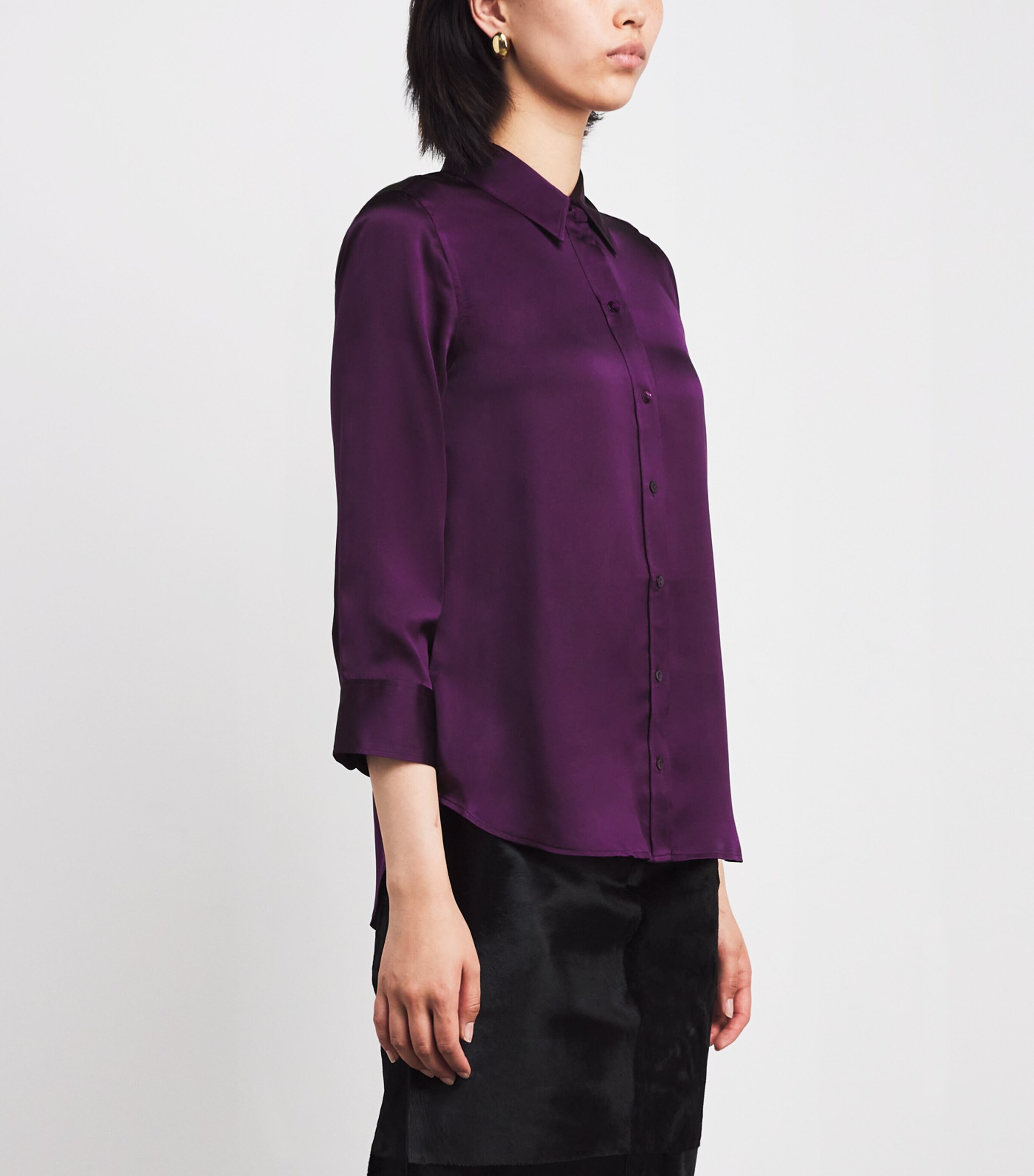 Silk Cropped-Sleeve Dani Shirt MEVT MEDIUM VIOLET Image 3