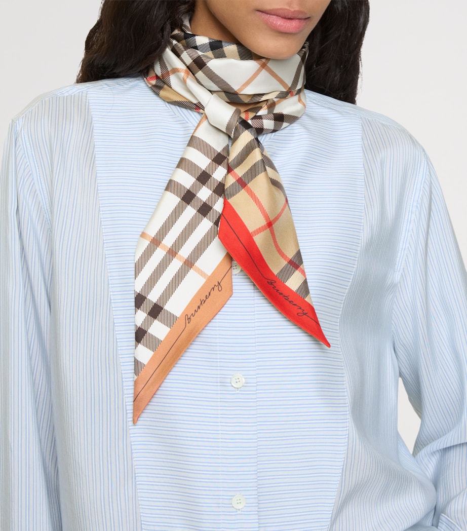 Silk Contrast Check Twilly SAND Image 5