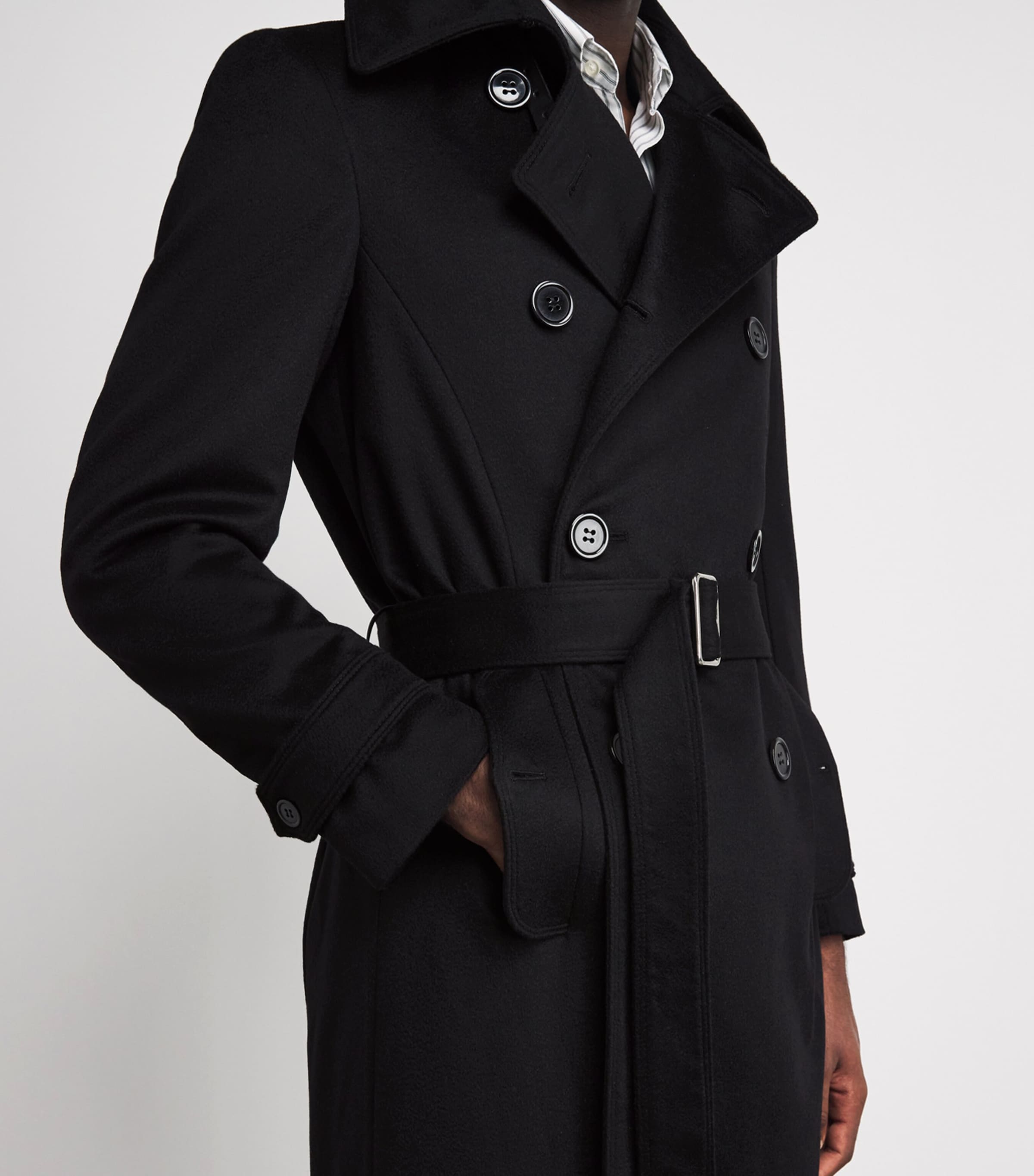 Alan Scott Mens Cashmere-Blend Trench Coat Black Image 3