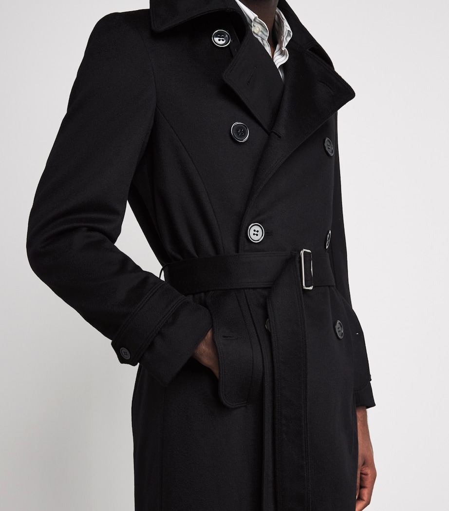 Alan Scott Mens Cashmere-Blend Trench Coat Black Image 3