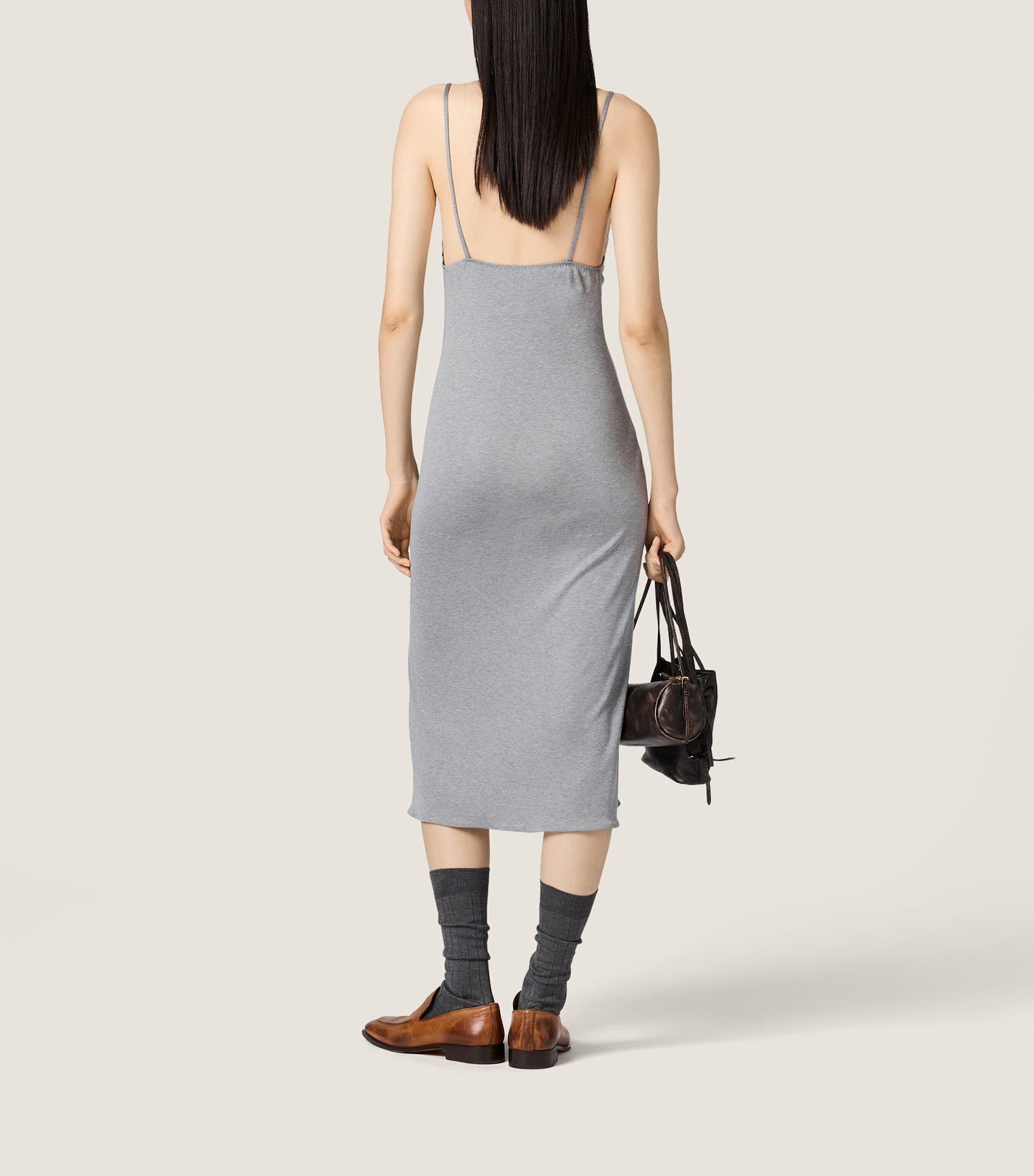 Miu Miu Womens Recycled Silk Midi Dress Grey Image 3