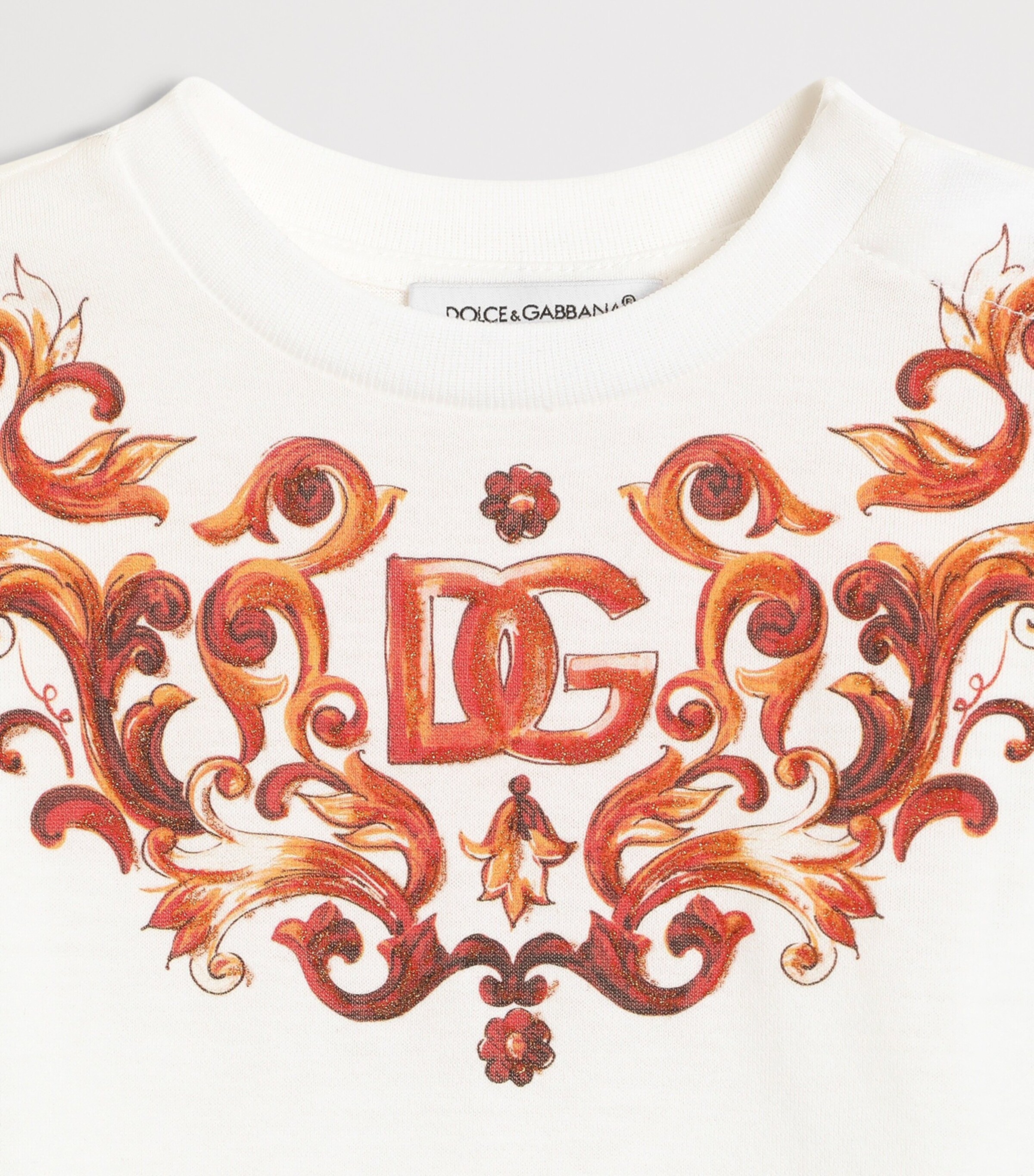Dolce&Gabbana Kids Majolica Print Glitter T-Shirt (3-30 Months) White Image 3