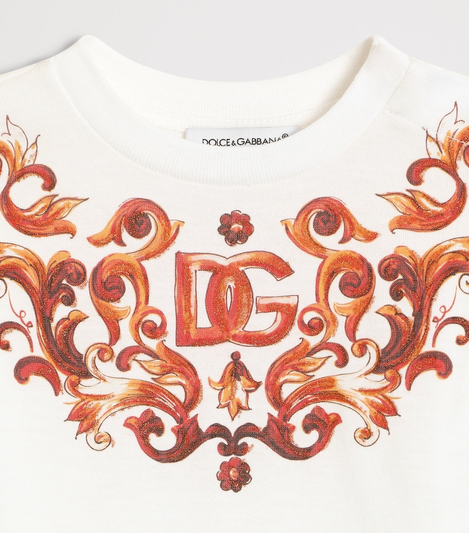 Dolce&Gabbana Kids Majolica Print Glitter T-Shirt (3-30 Months) White Image 3