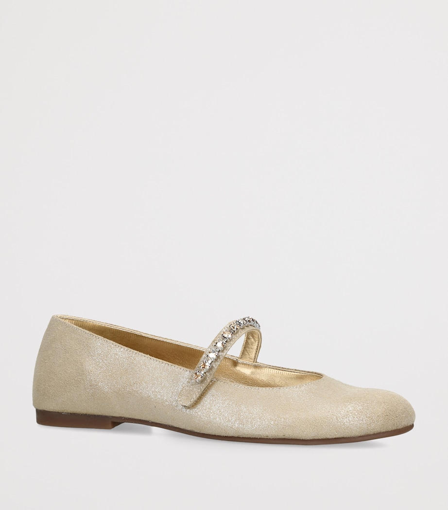 BabyWalker Leather Crystal-Strap Ballet Flats Gold Image 2