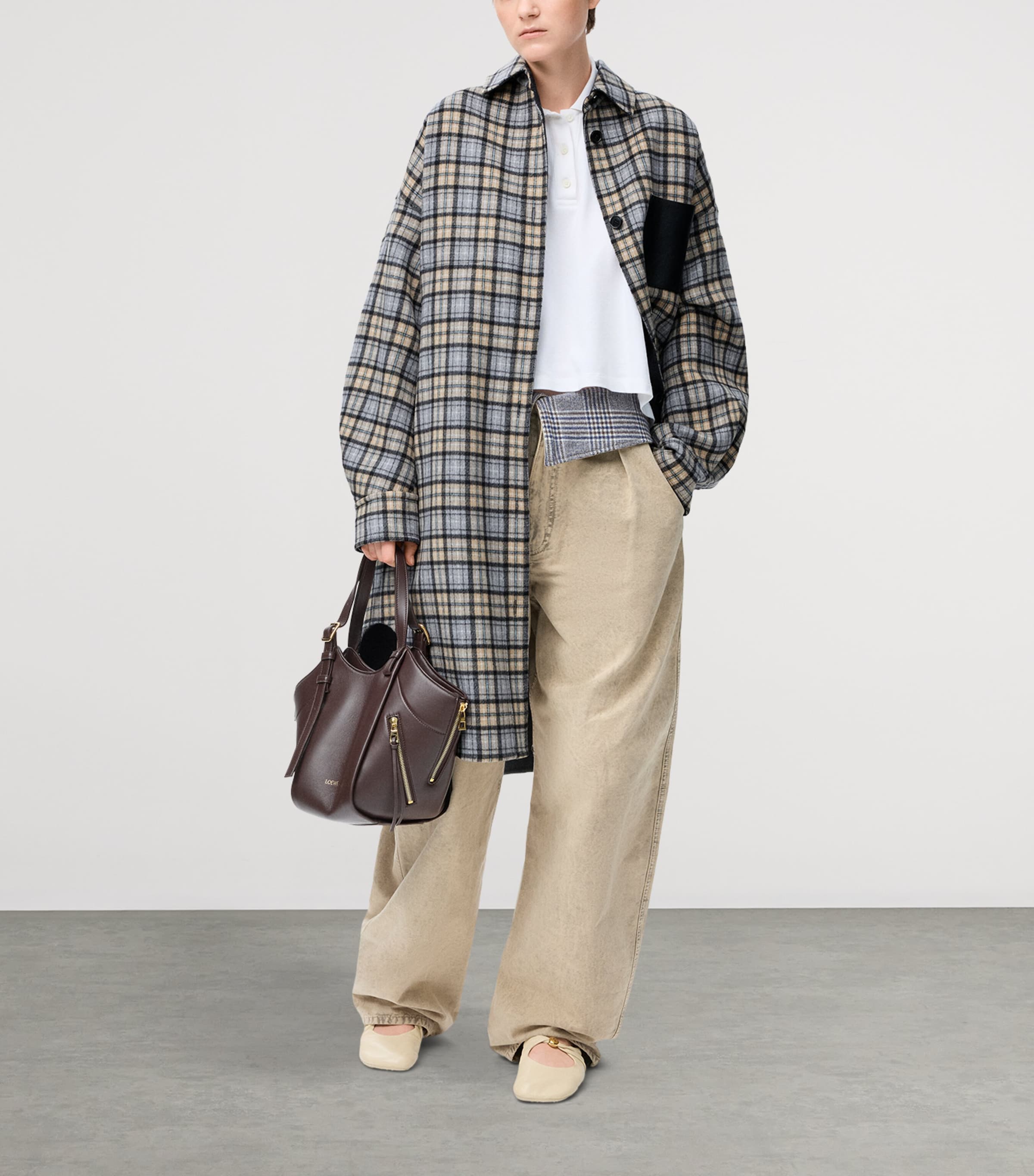 Wool-Cashmere Check Coat BEIGE/GREY Image 2