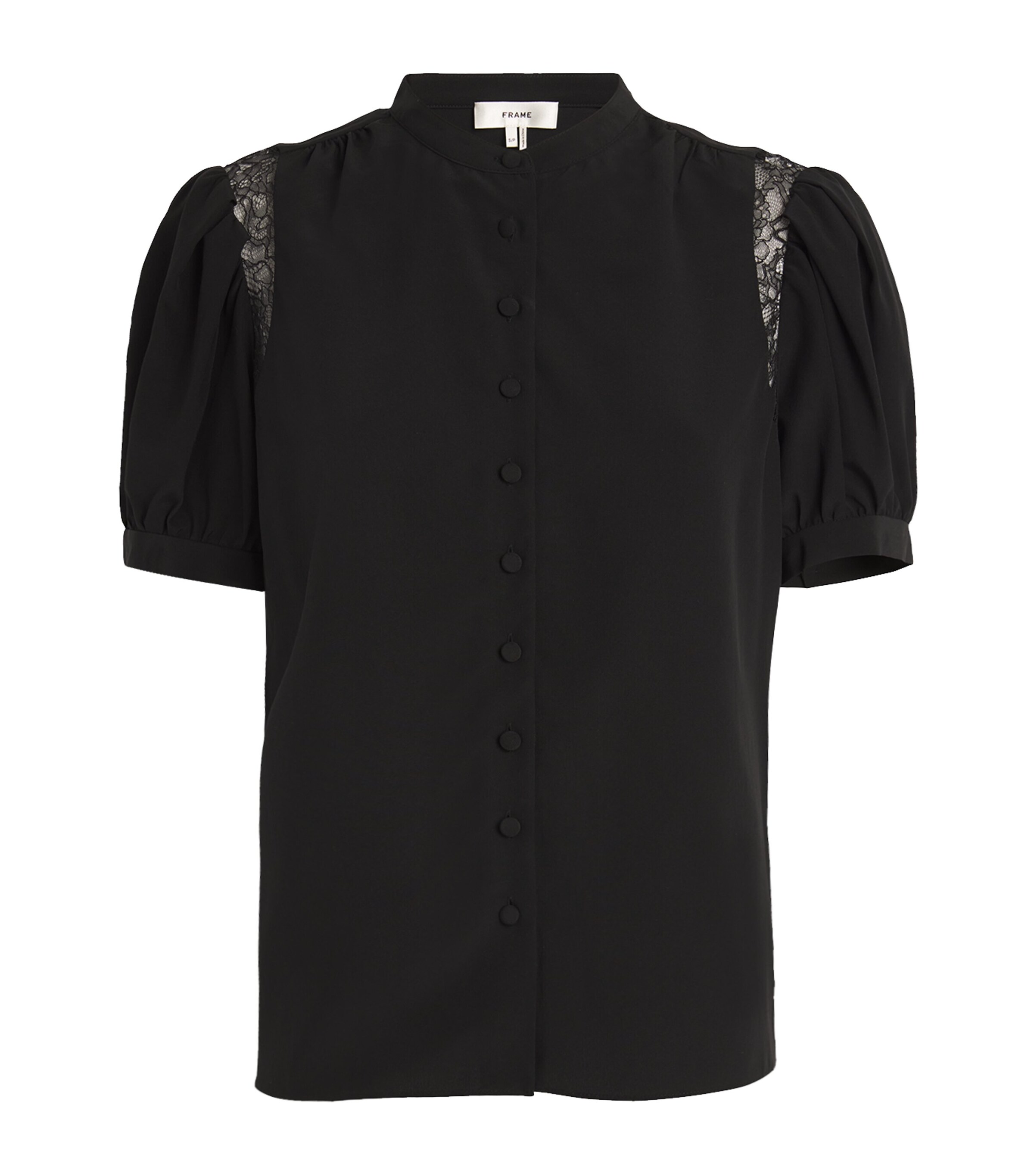 FRAME Womens Silk Lace-Shoulder Blouse Black Image 1