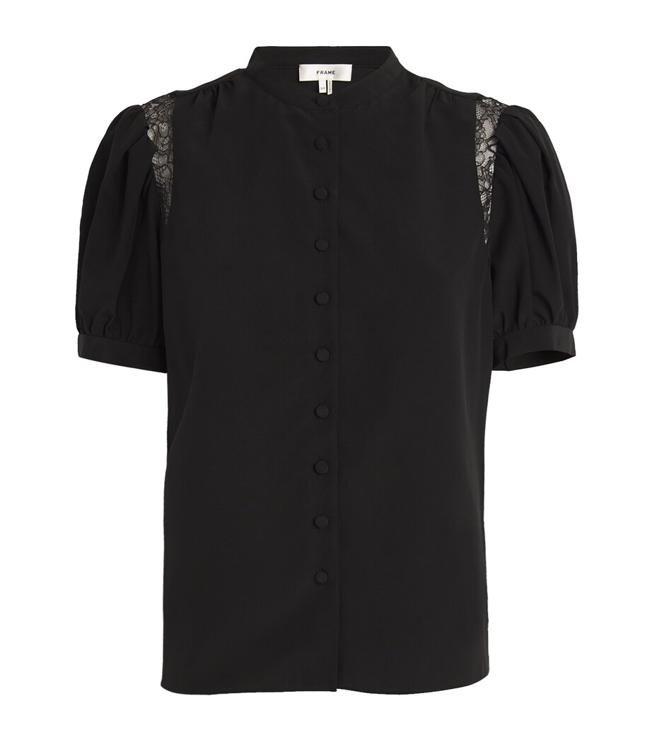 FRAME Womens Silk Lace-Shoulder Blouse Black Image 1