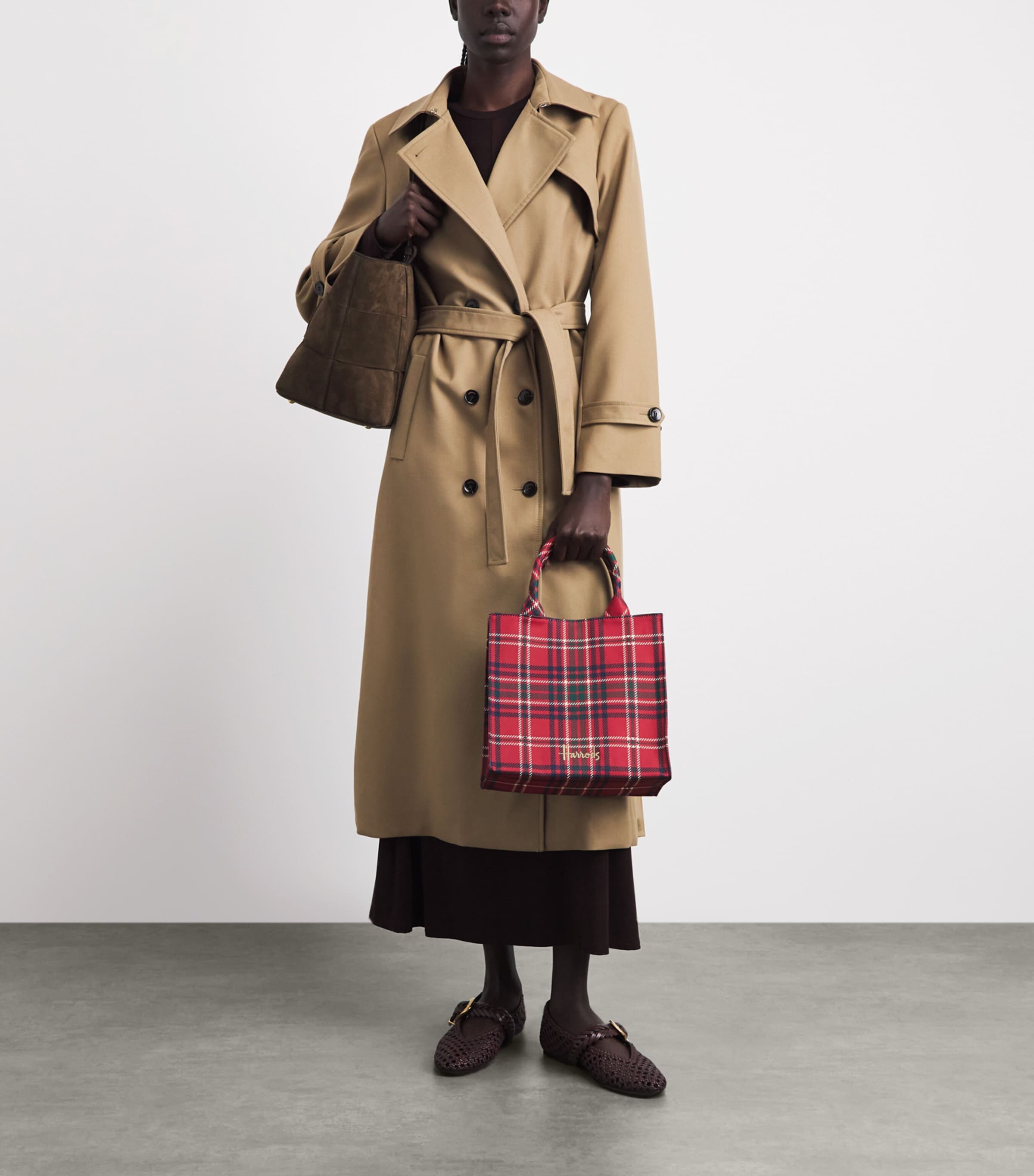 Harrods Small Tartan Tote Bag Red Image 2