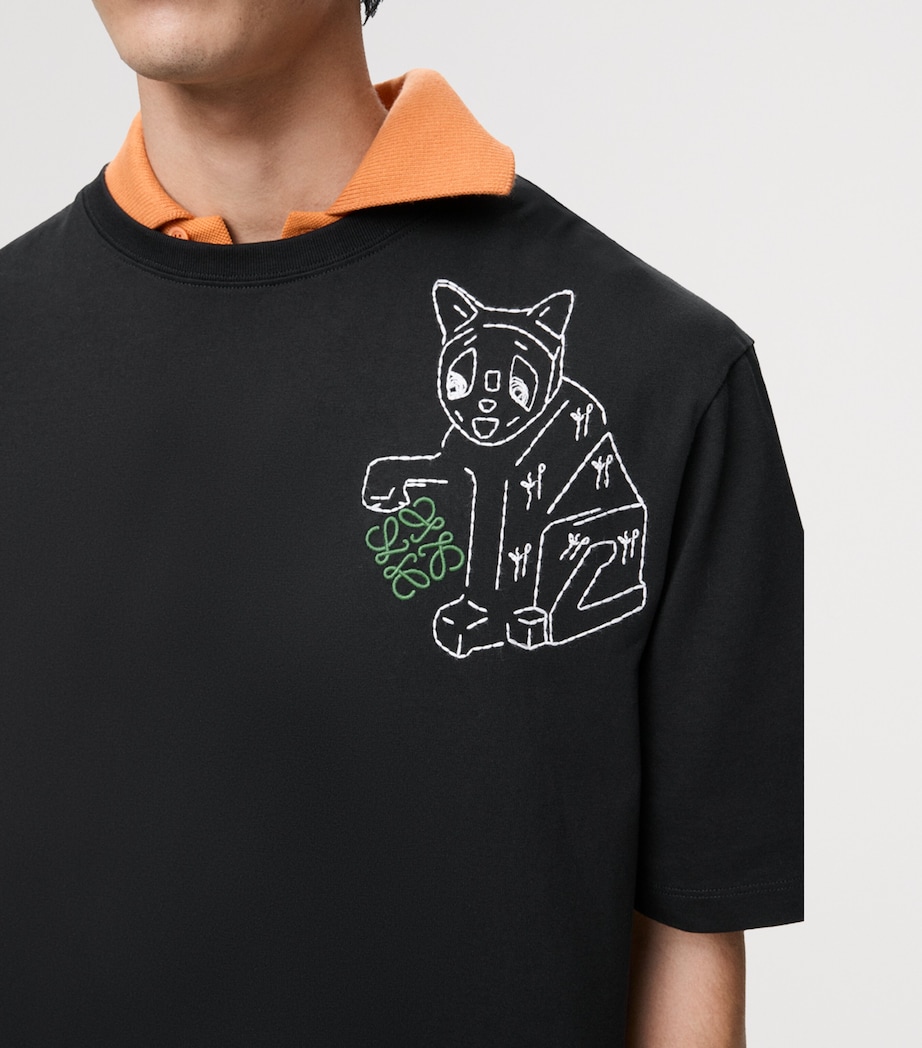 x Louis Wain Cotton-Blend Anagram Cat Loose T-shirt BLACK Image 5