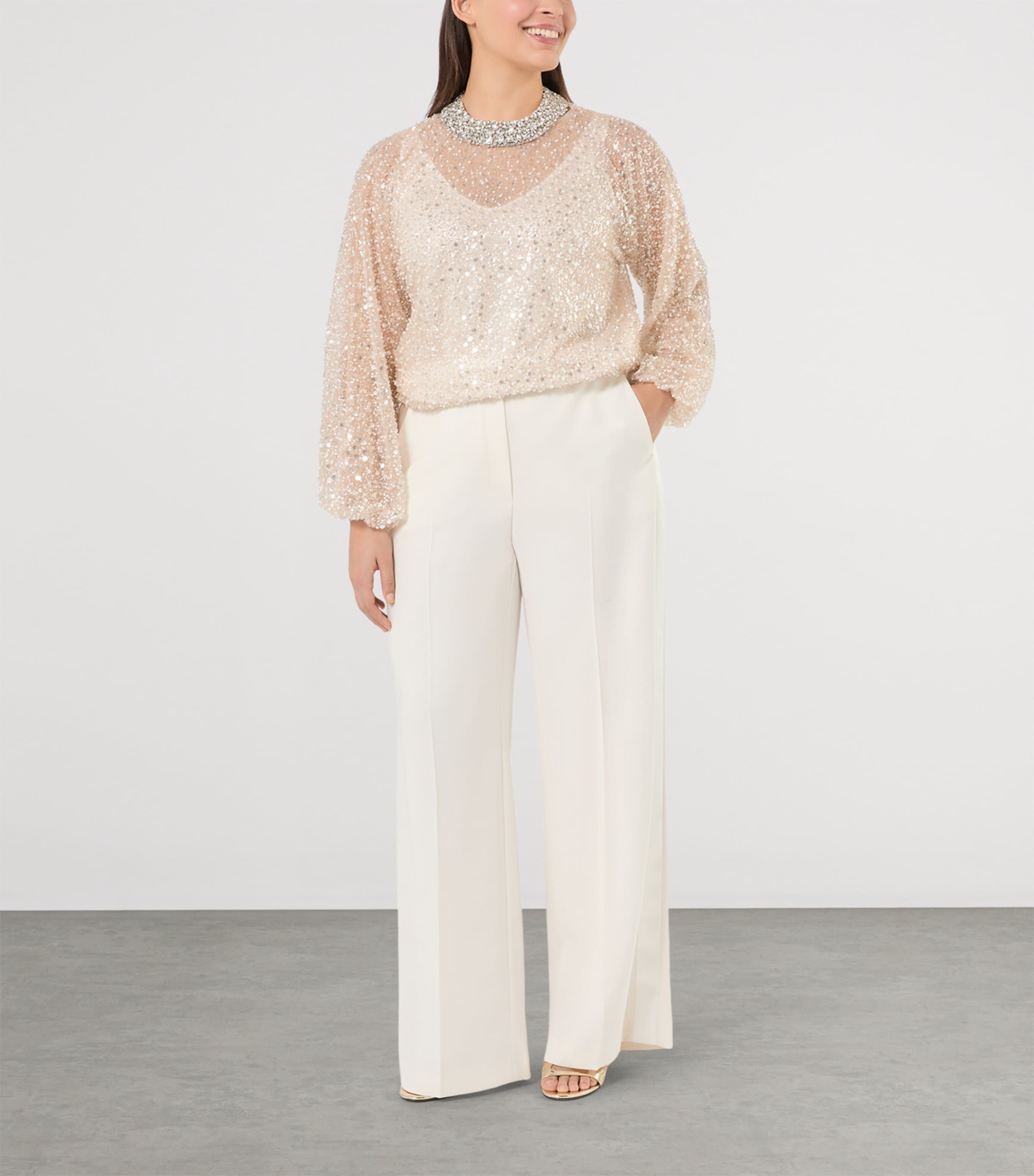Marina Rinaldi Womens Sequin-Embellished Blouse Ivory Image 2