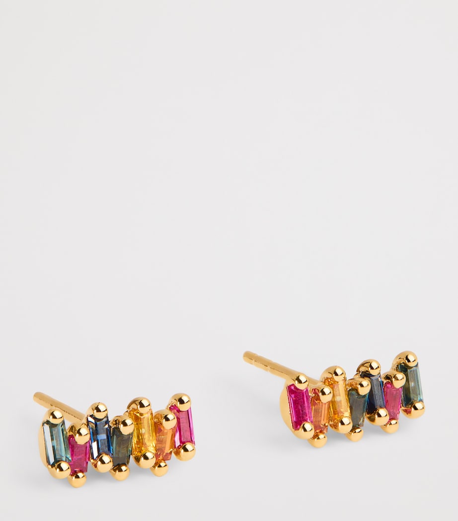 Yellow Gold, Diamond and Sapphire Zigzag Rainbow Stud Earrings 18K YG/RS Image 3
