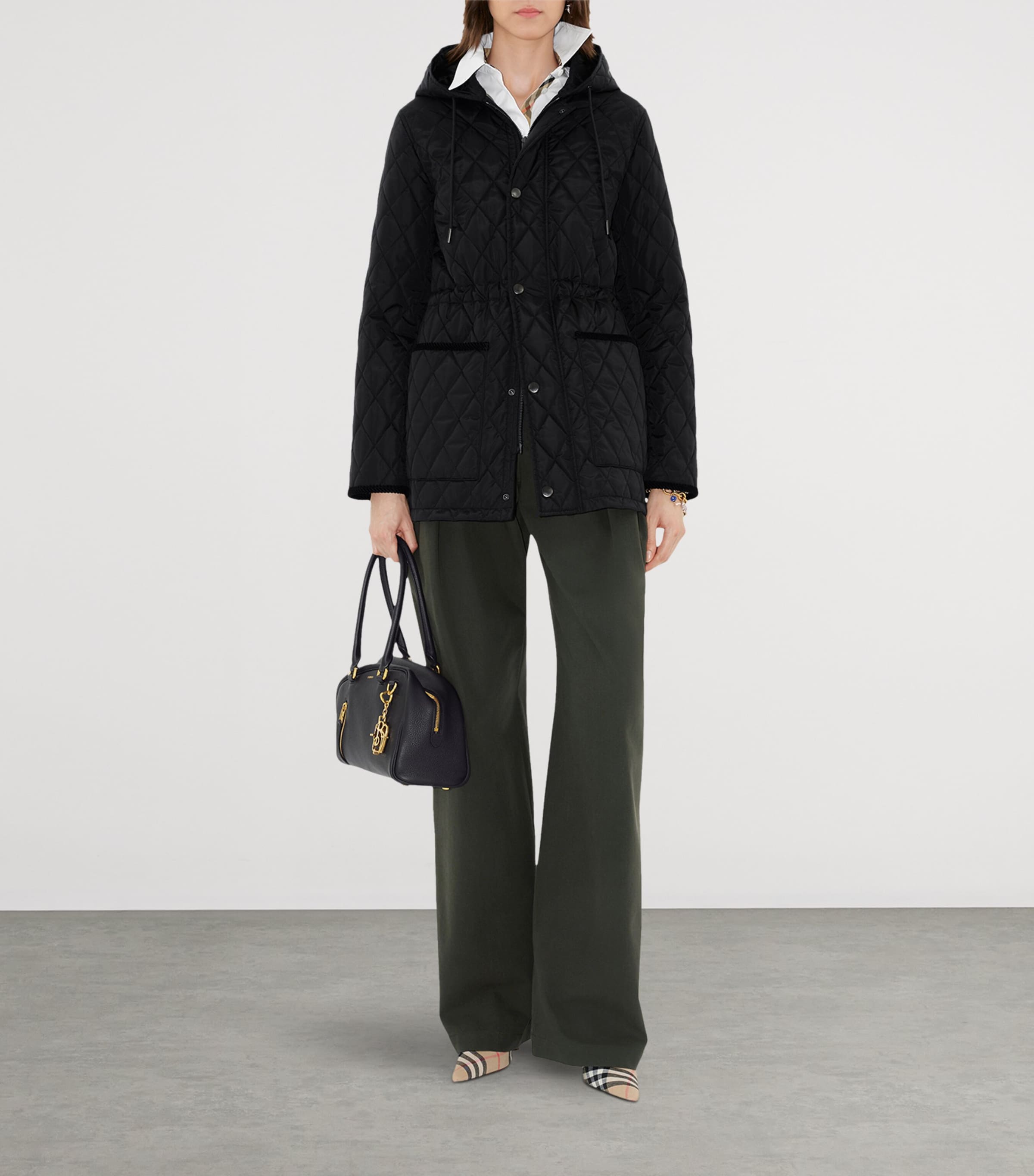 Nylon Quilted Parka BLACK/SAND IP CHECK Image 2