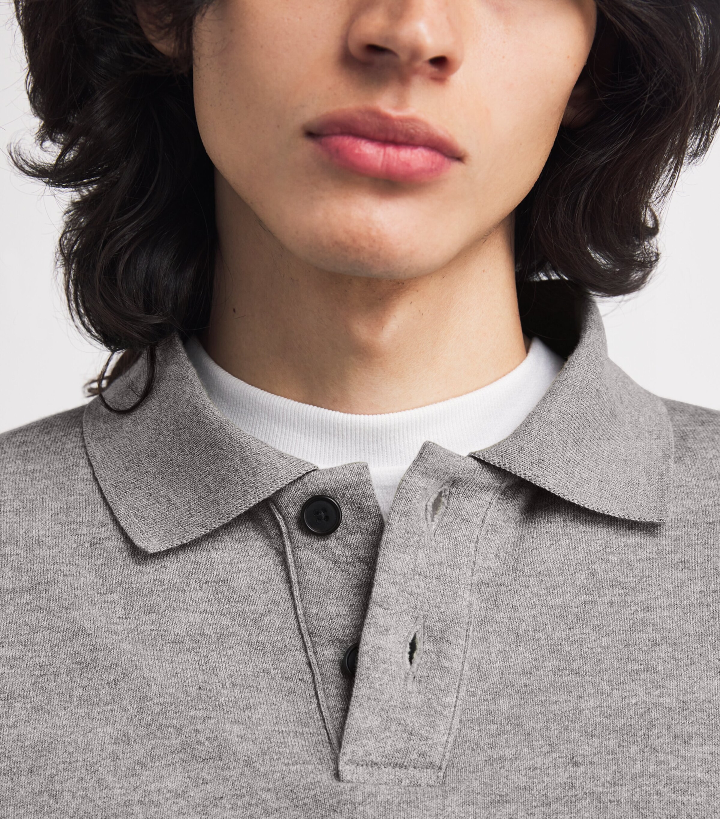 The Row Mens Ry Cotton Collared Sweater Grey Melange Image 5