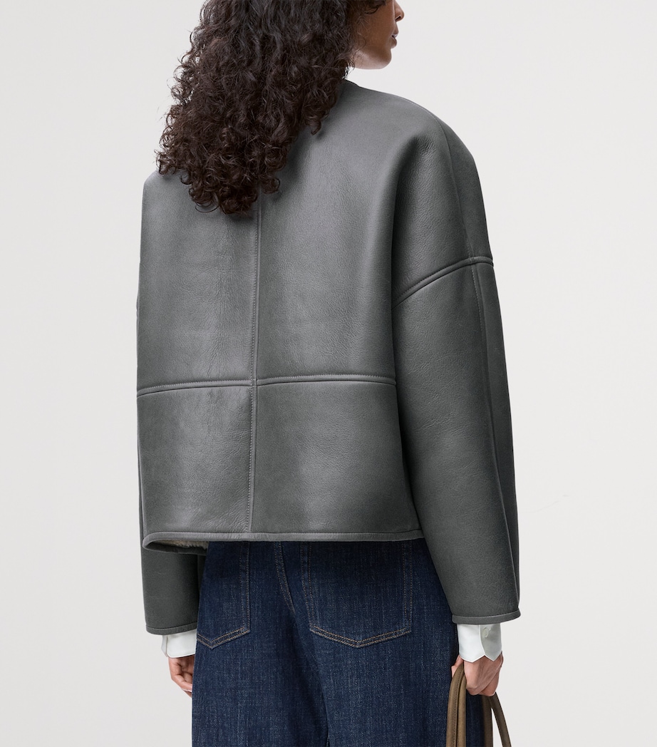 Lambskin Shearling-Lined Pebble Jacket LIGHT GREY Image 4