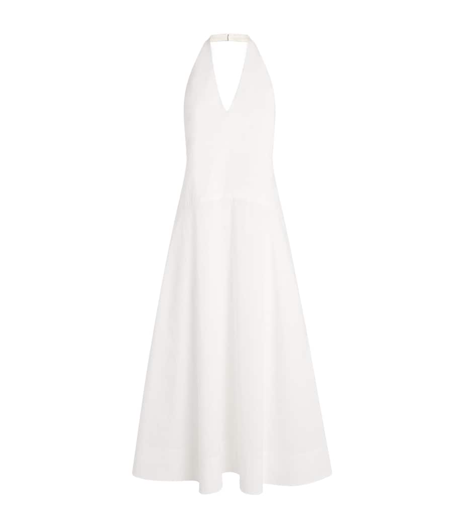 Cotton-Blend Halterneck Midi Dress WHITE Image 1