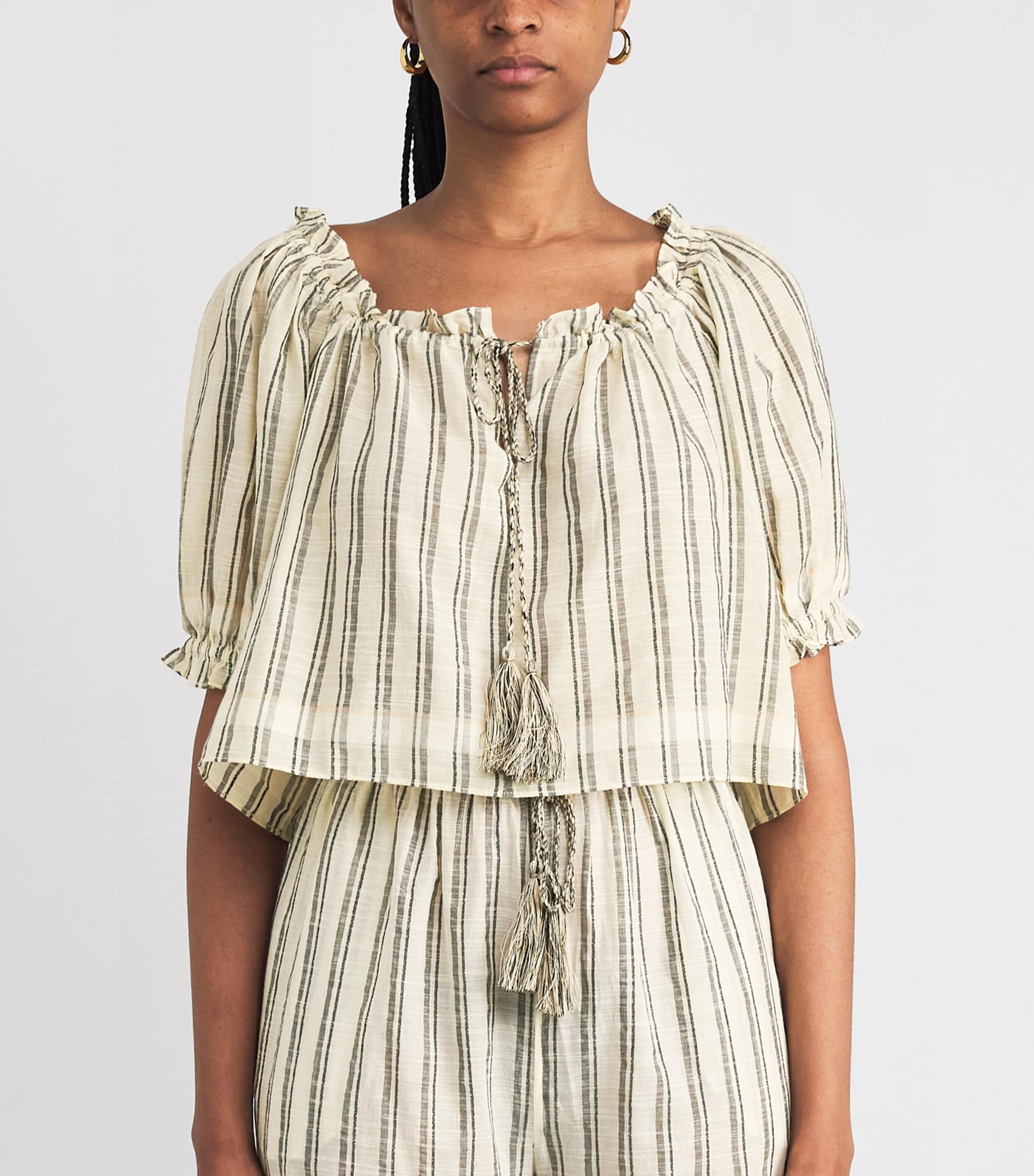 Cotton Paros Cover-Up Blouse COWRIE STRIPE Image 3