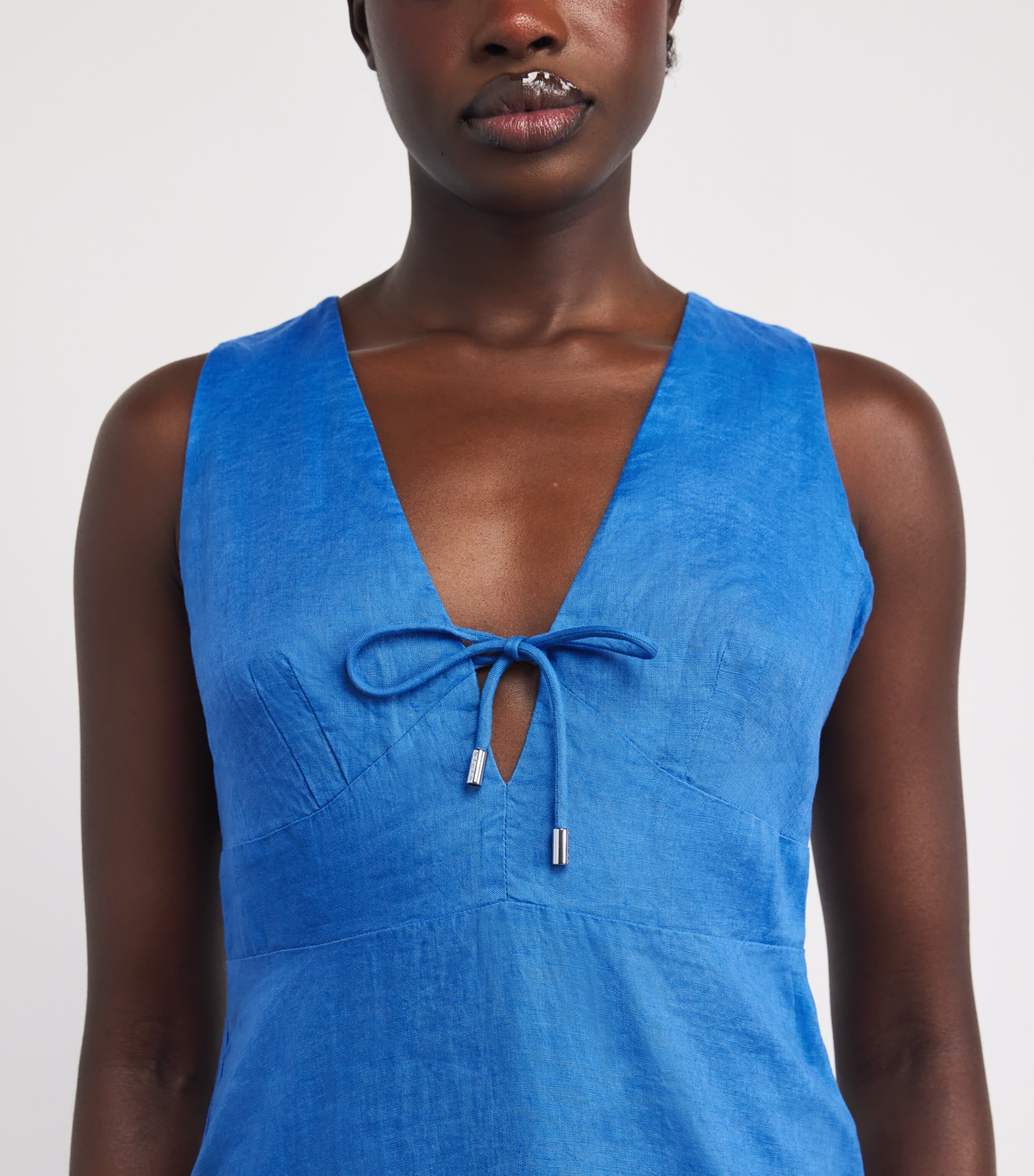 Linen Skyros Midi Dress BLU-BLU/LINEN Image 5