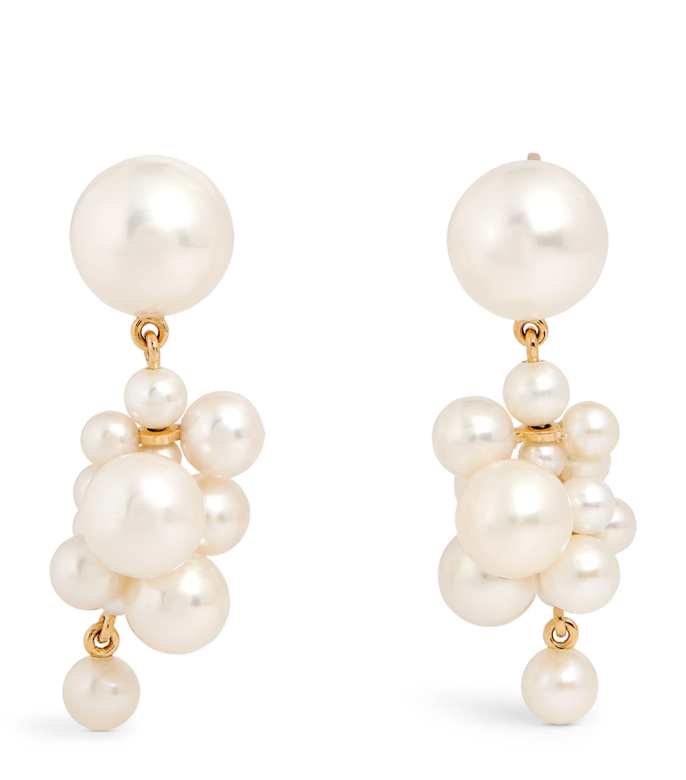 Sophie Bille Brahe Yellow Gold And Pearl Botticelli Drop Earrings In Gray