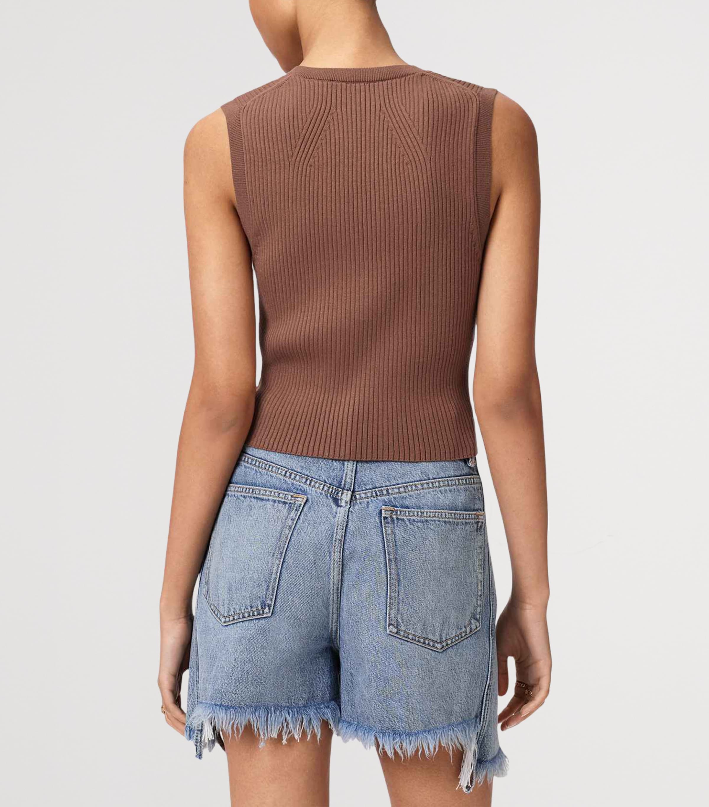 AllSaints Womens Cruz Rib Knit Waistcoat Penny Brown Image 4