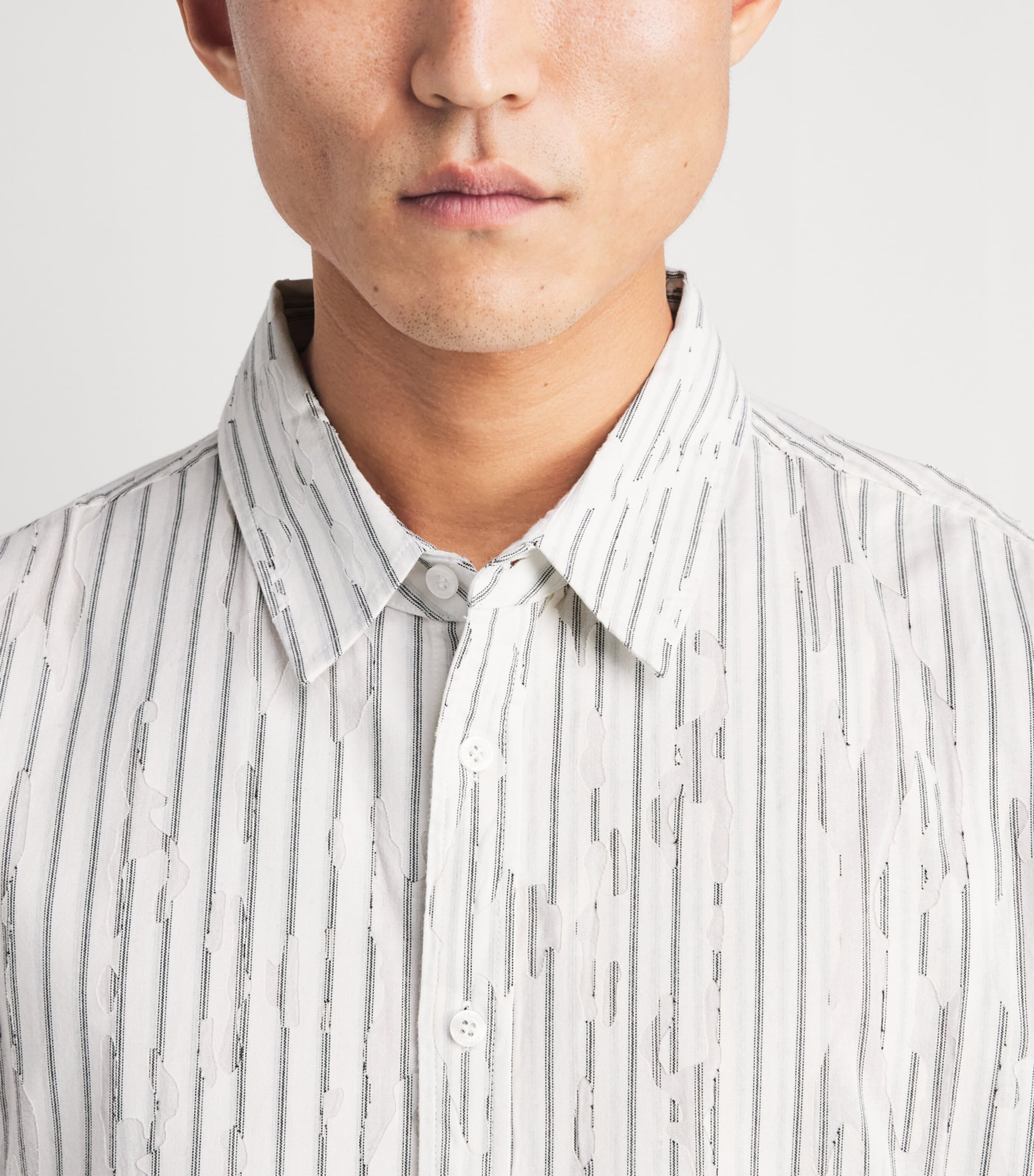 Represent Mens Cotton Stripe Teared Shirt Flat White Image 3