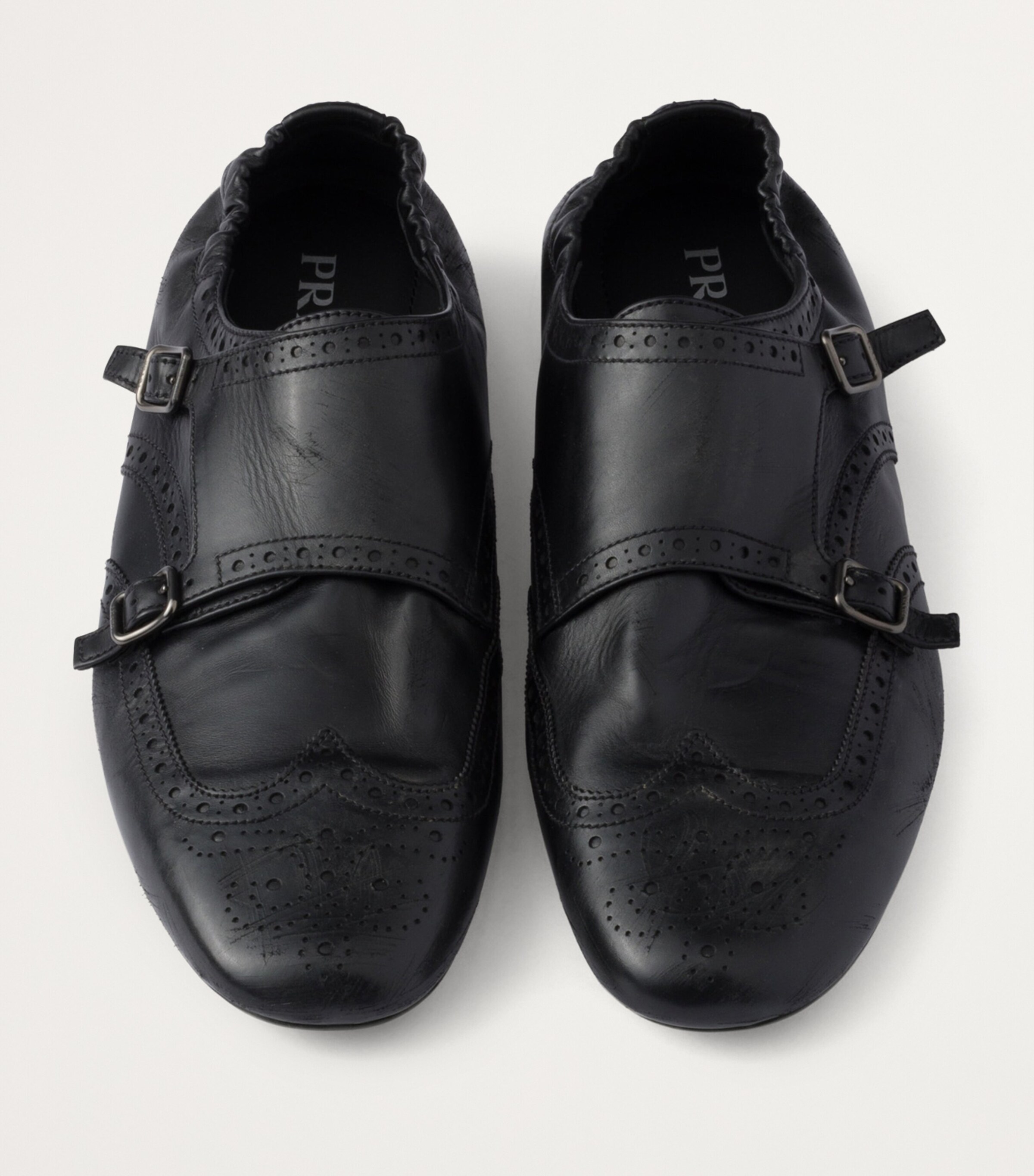 Leather Monk Prada Double Monk Strap Shoes Black Shuffle Double 